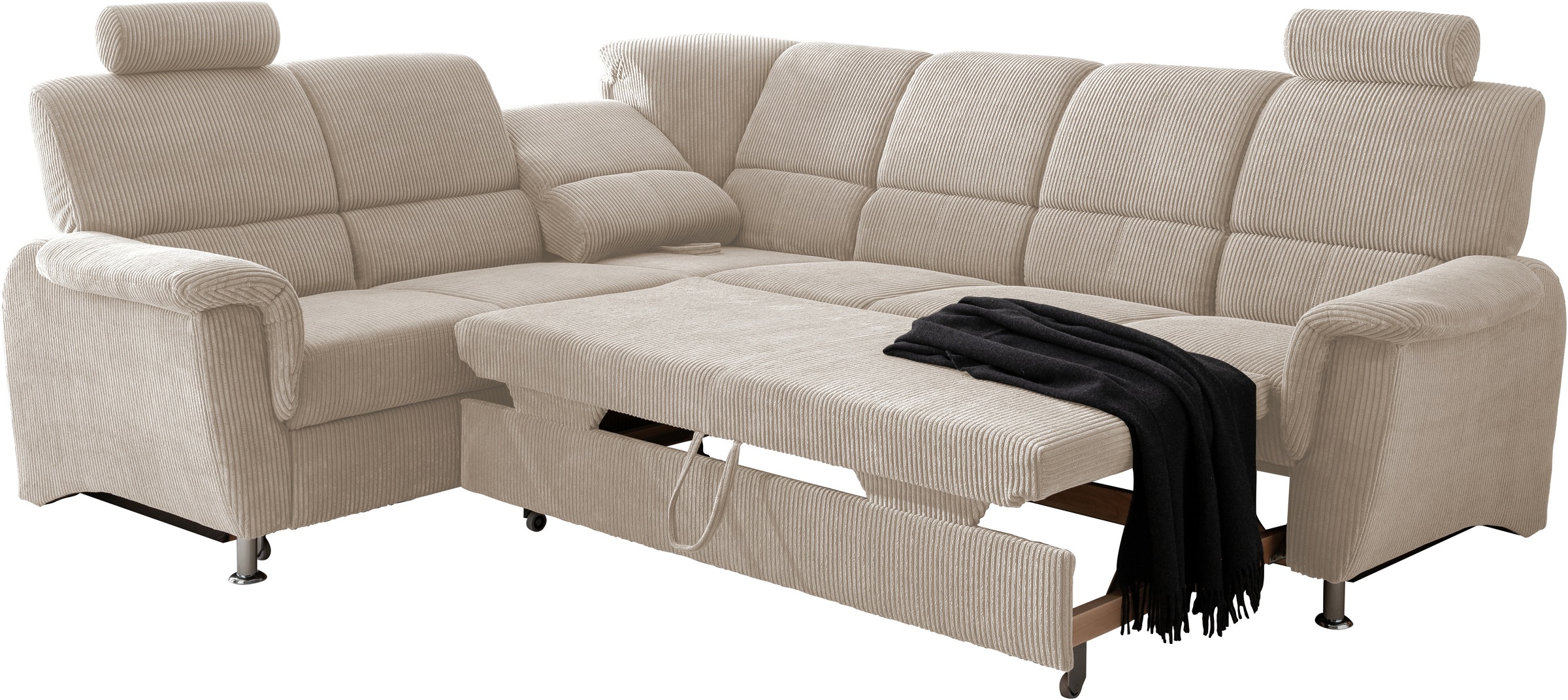 Home affaire Ecksofa »Pisa L-Form, mit Schlaffunktion, Stauraum, 2x höhenverstellbare«, Kopfstützen und Relaxfunktion im Eckelement