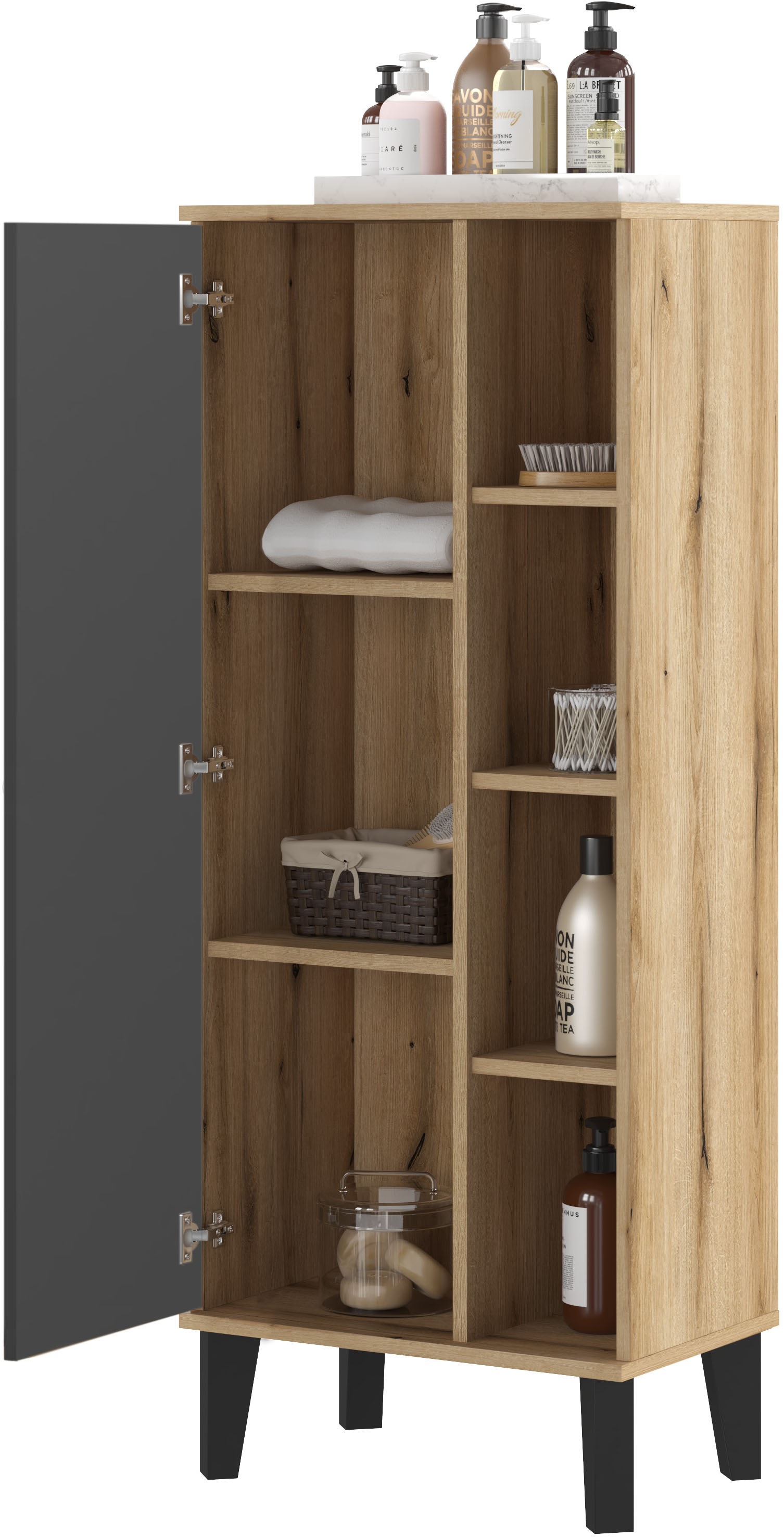 INOSIGN Stauraumschrank »Oslo, Badschrank mit Knopfgriff, Hochschrank im skandinavischen Design«, in der Türfarbe Weiß oder Grau verfügbar, ausreichend Stauraum