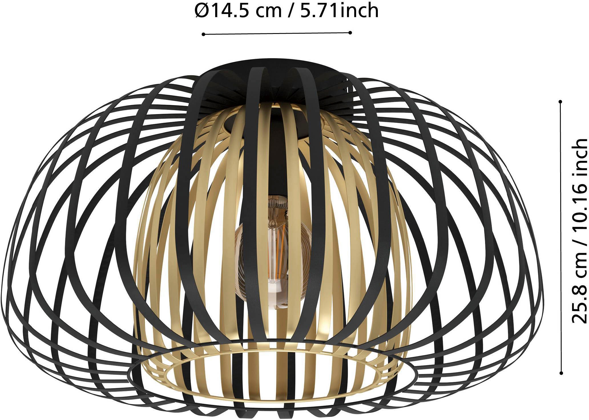 EGLO Deckenleuchte »ENCINITOS Deckenlampe, Stahl, E27, IP20, Esstischlampe, Vintage, Lampe«, Leuchtmittel E27 | Leuchtmittel wechselbar-ohne Leuchtmittel, Wand-/Deckenleuchte, H26 x Ø45 cm, schwarz, gold, 1X40W exkl.