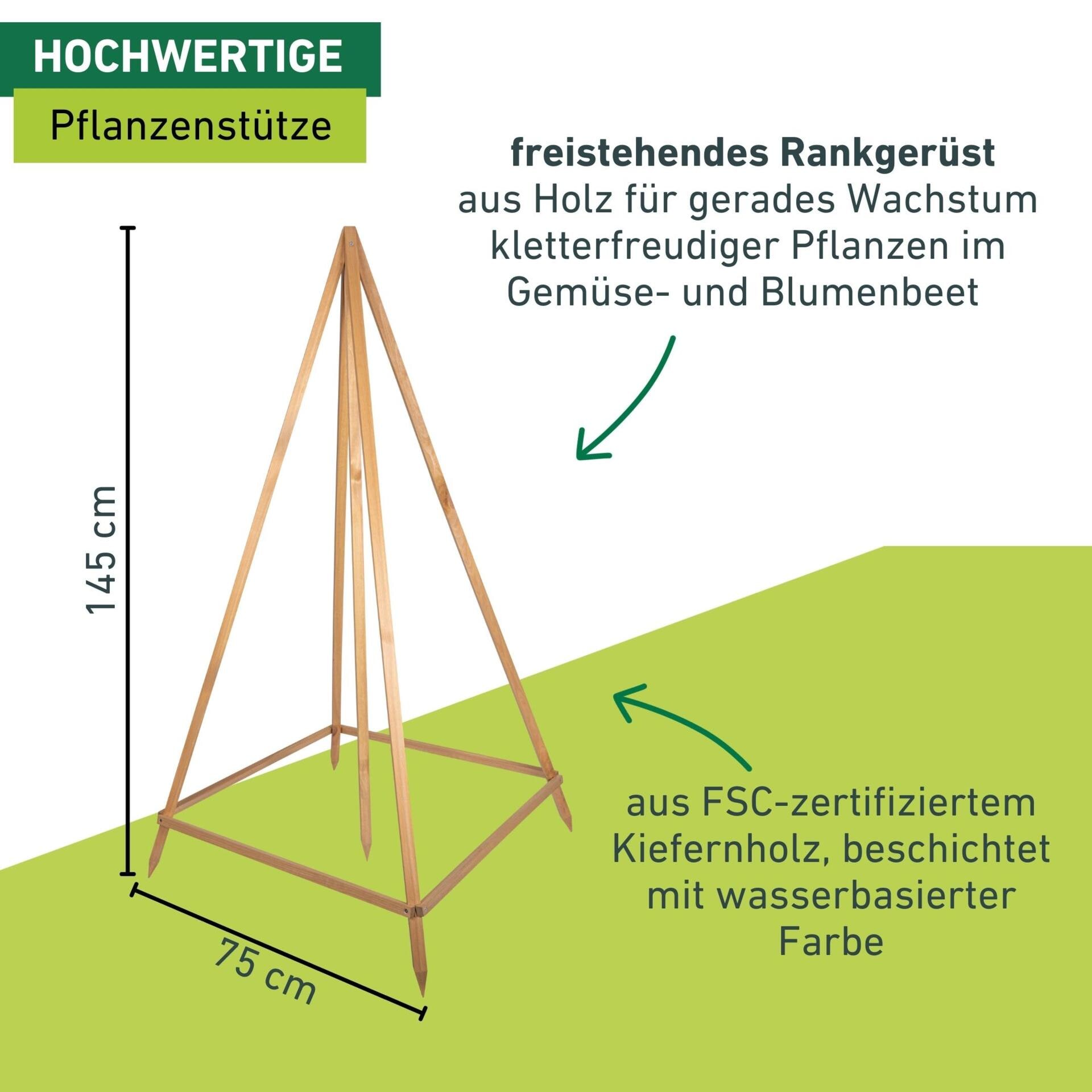 Windhager Rankgitter »Tipi, Holz-Rankgerüst für Blumen und Gemüsepflanzen« Kletterhilfe für den Garten, 75 x 75 x 145 cm