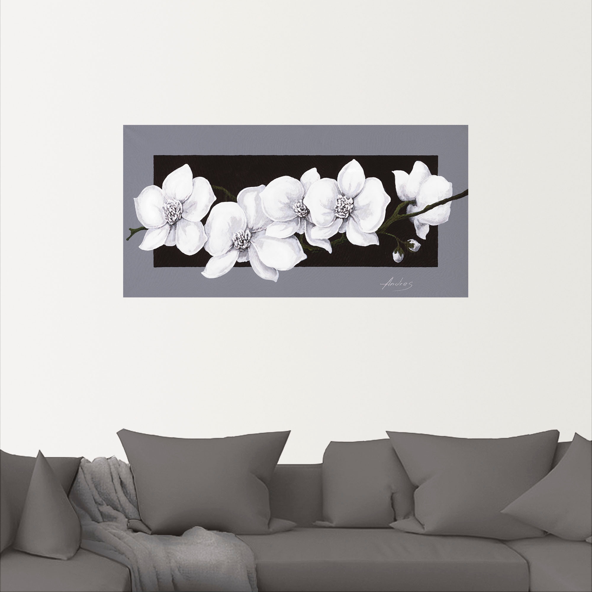 Artland Wandbild »Weiße Orchideen auf grau«, Blumen, (1 St.), als Alubild, Outdoorbild, Leinwandbild, Poster, Wandaufkleber