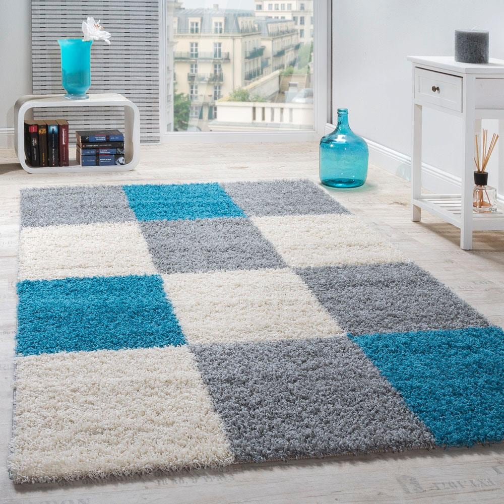 Paco Home Hochflor-Teppich »Mango 316«, rechteckig, 34 mm Höhe, weicher Shaggy, modernes kariertes Design