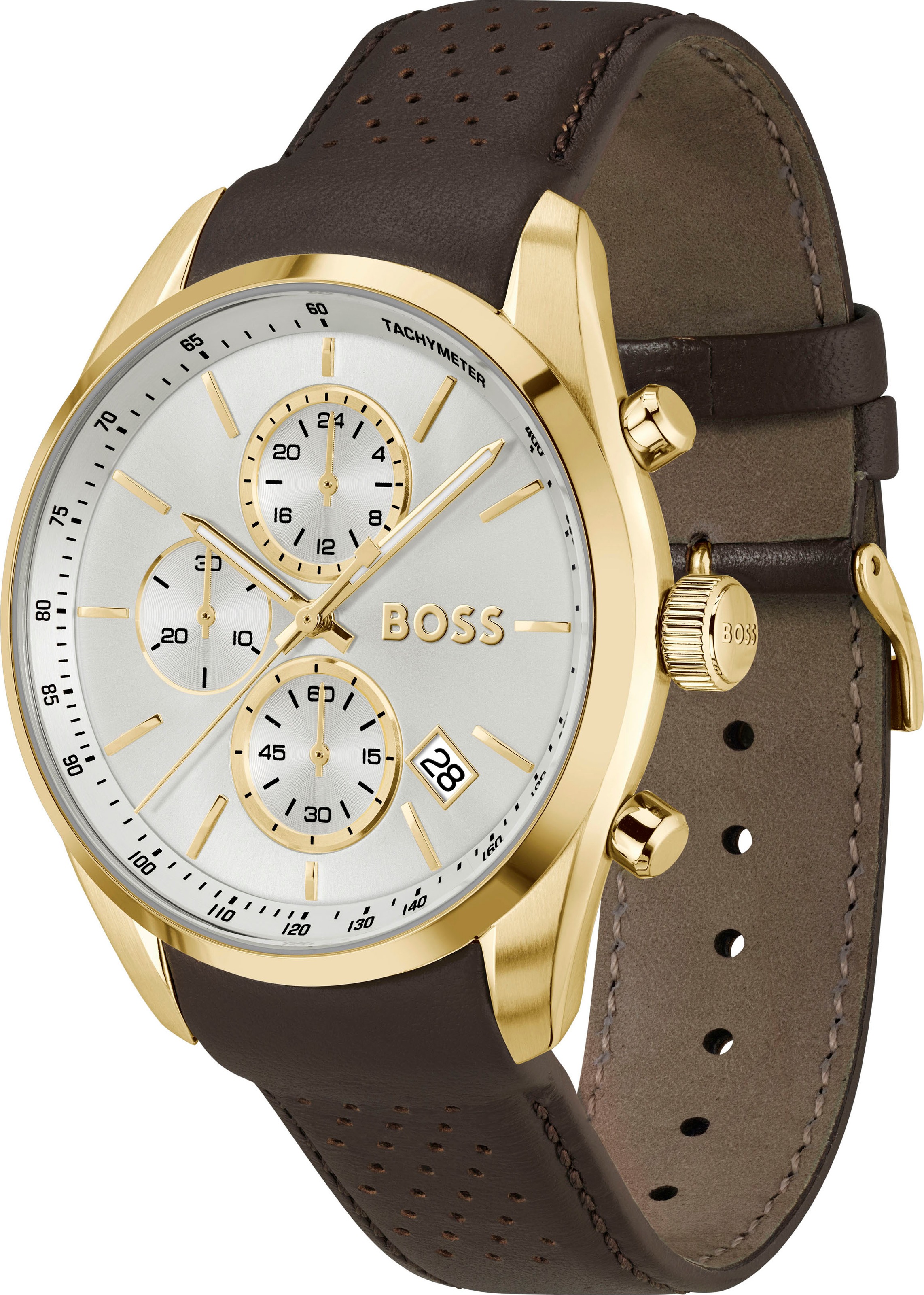BOSS Quarzuhr »GRAND PRIX 44«, Quarzuhr, Armbanduhr, Herrenuhr, Lederarmband, analog, Tag