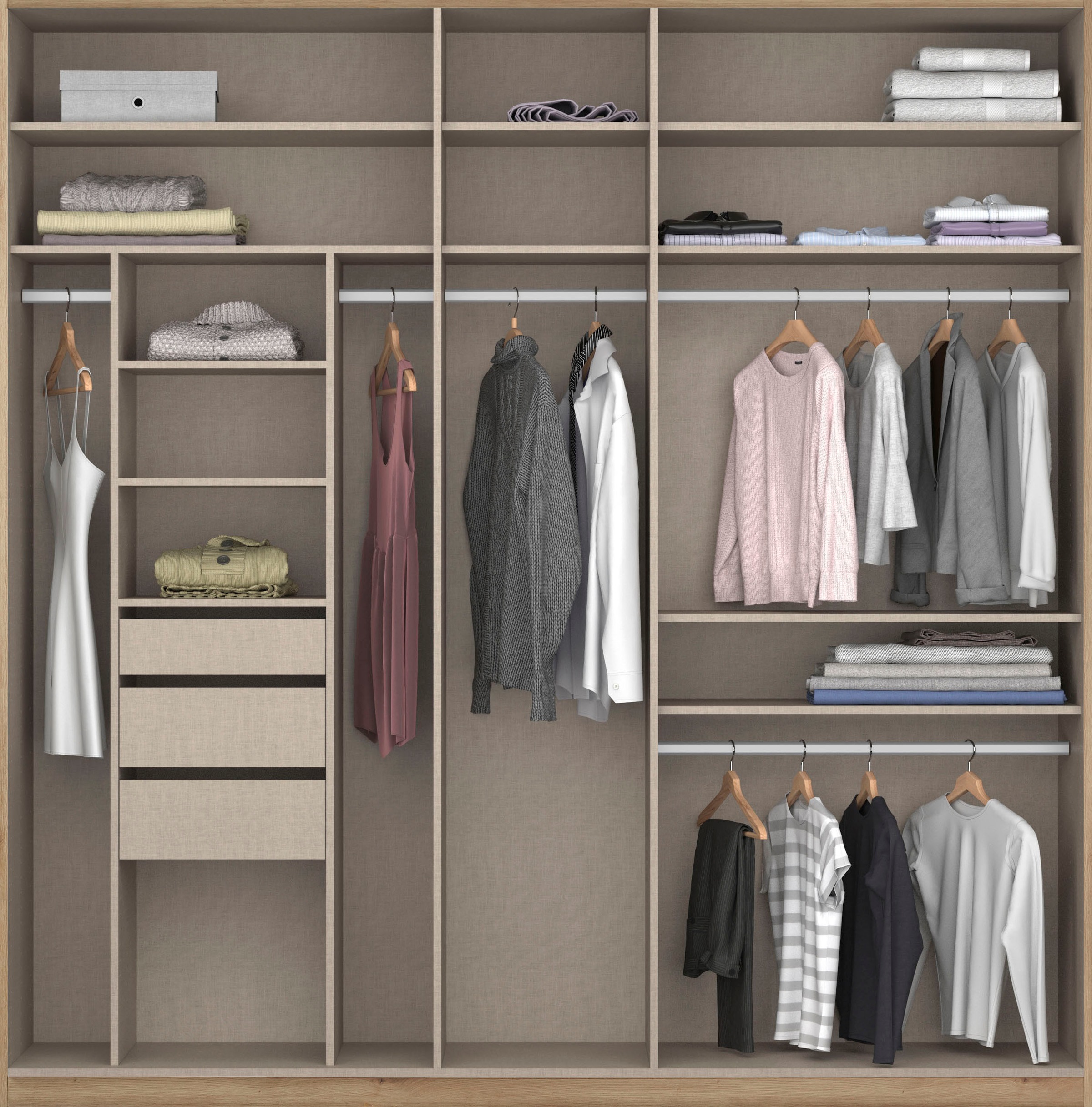 rauch Drehtürenschrank »Kleiderschrank Schrank Garderobe TOPSELLER OTELI inkl. Inneneinteilung«, (erhältlich in Breiten 91-360 cm, ab Breite 136cm inkl. Innenschubladen), mit zusätzlichen Einlegeböden, optional mit Spiegel MADE IN GERMANY