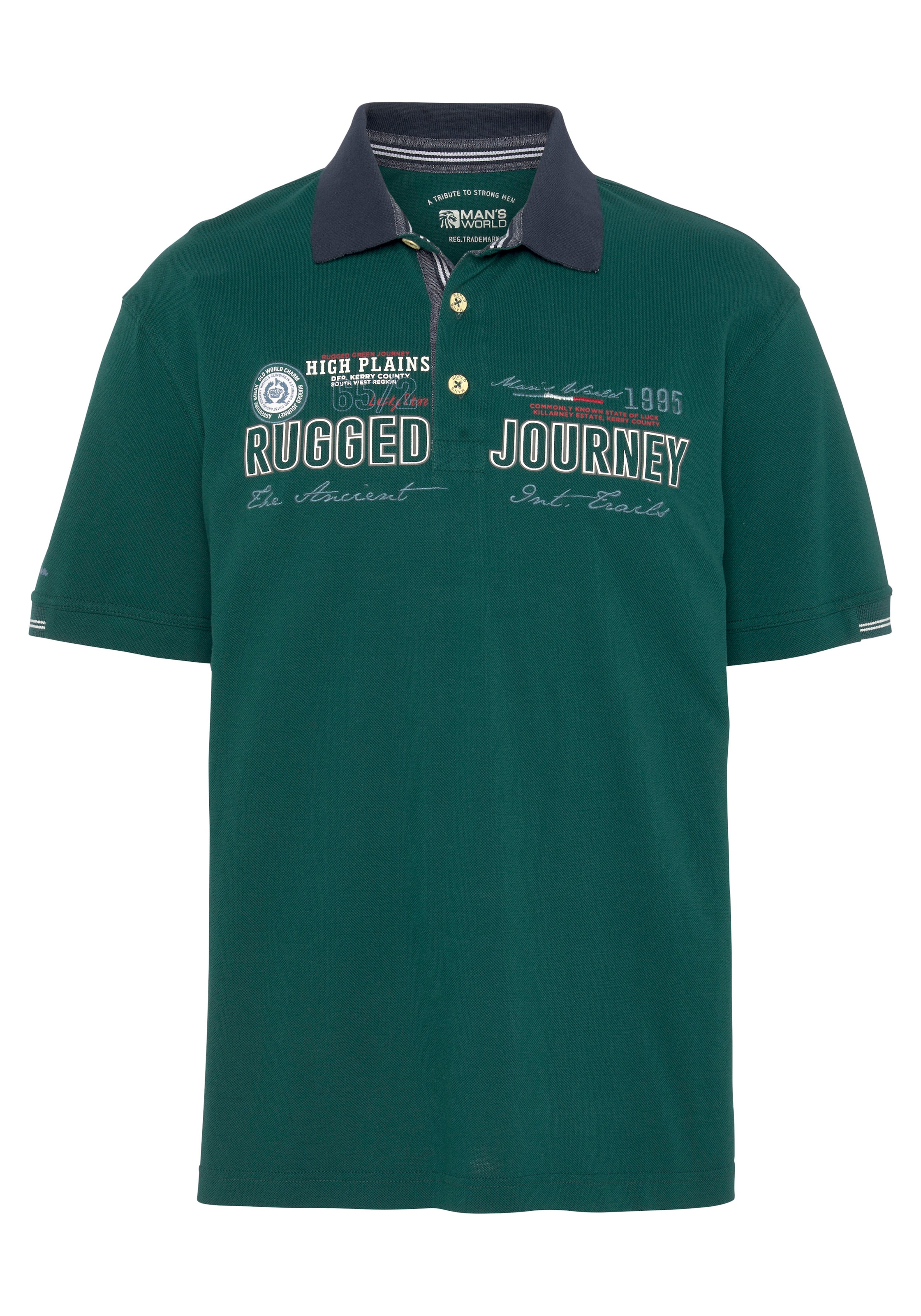 Man's World Poloshirt, Kurzarm, mit Print, Stickerei und Badge, Polokragen