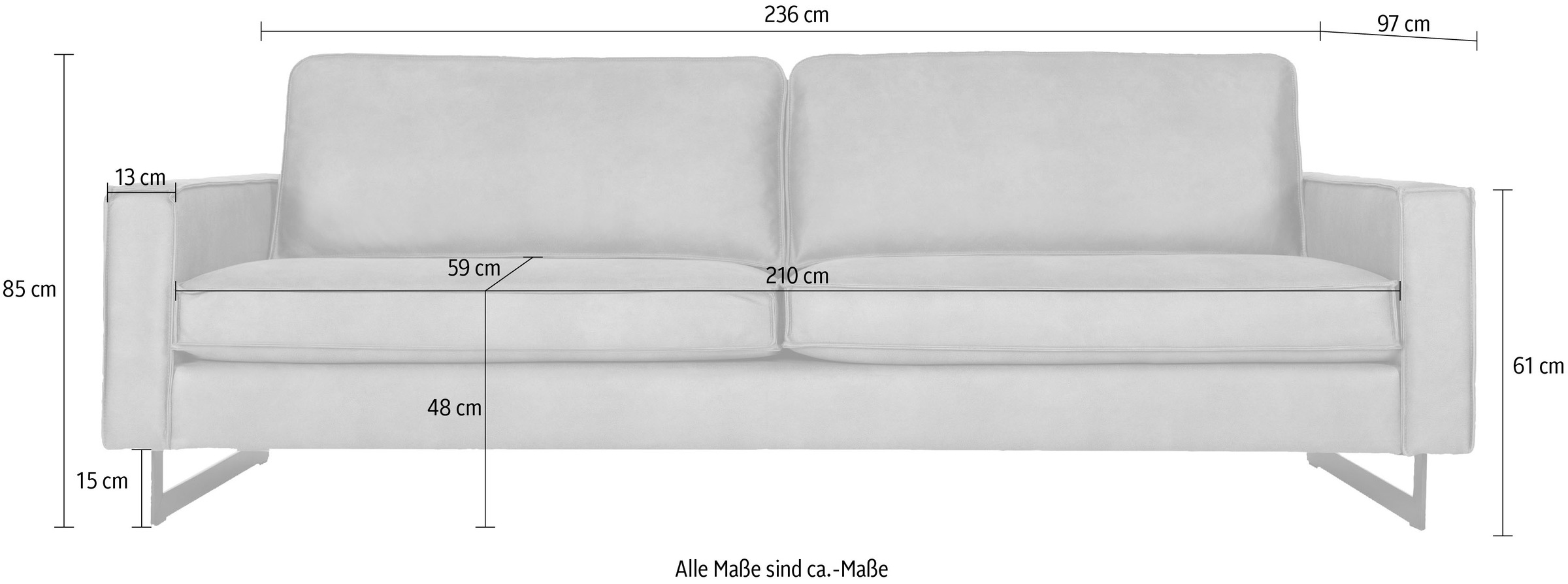 Places of Style 3-Sitzer »Maxi-Ausführung Pinto, 236 cm, Cord, Chenille, Lederoptik«, mit Keder, schwarze Metallfüße, Wellenunterfederung