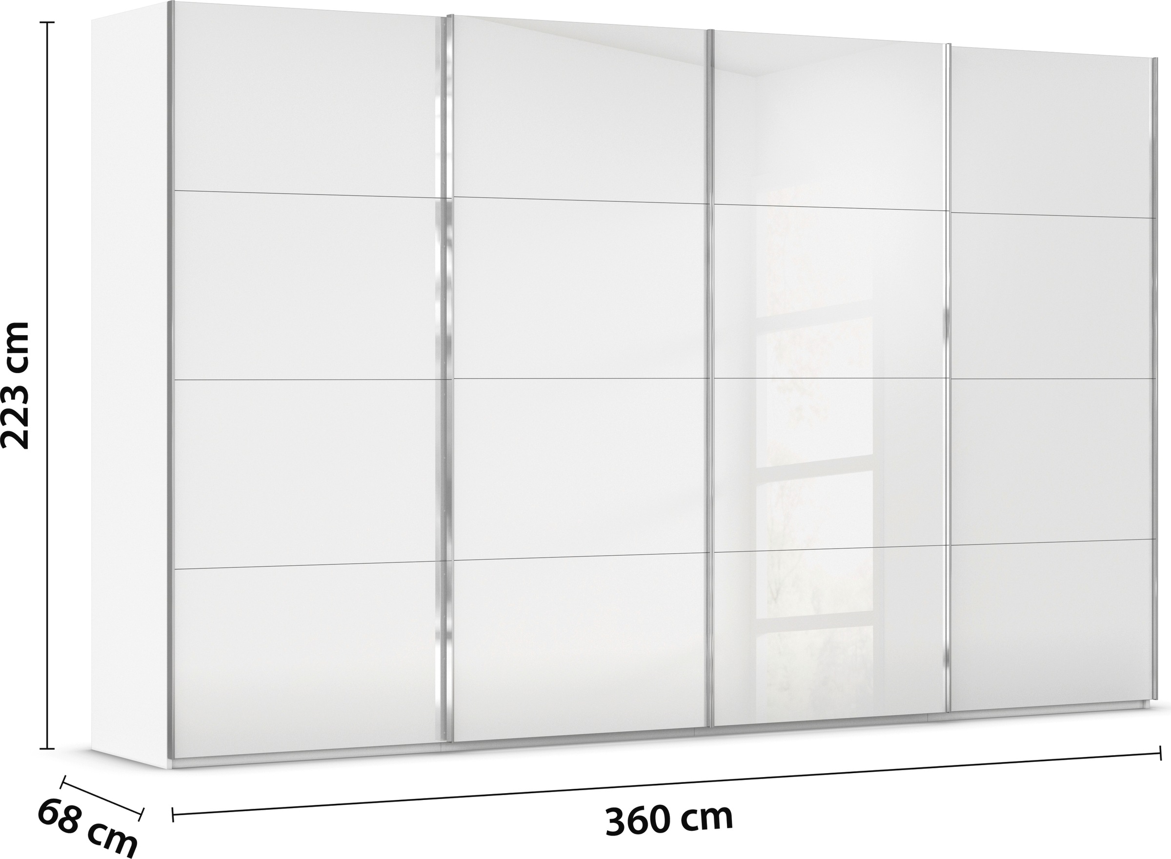 rauch Schwebetürenschrank »Kleiderschrank Schrank Garderobe Schlafzimmerschrank SCALE-FYRA«, edle viergeteilte Türen mit Glas-Front viele Farben MADE IN GERMANY