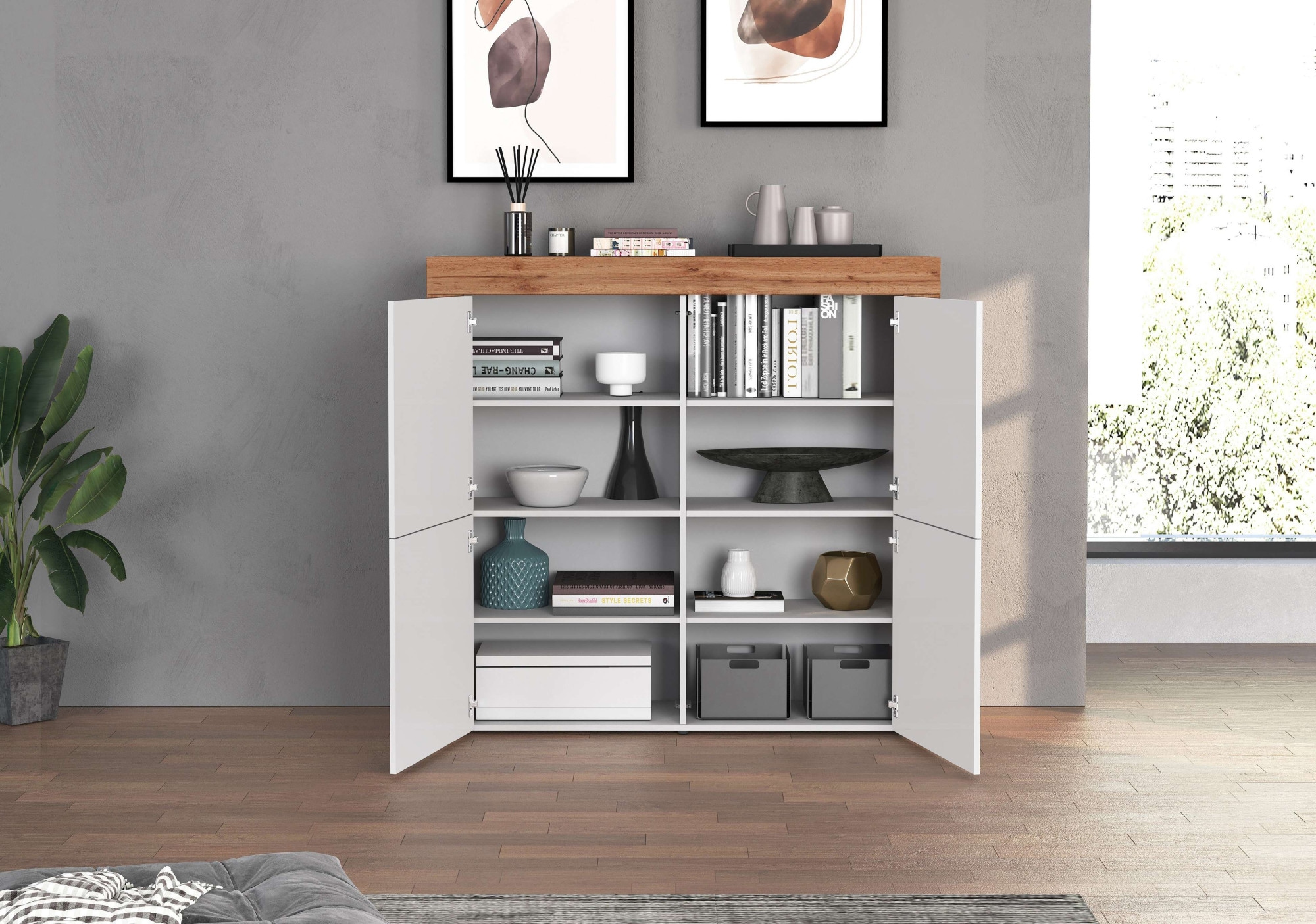 INOSIGN Highboard »CHRONOS Breite 140 cm mit 4 Türen und 8 Fächer 'Made in Italy'«, (1 St.), Hohes Sideboard, Kommode, Schrank, Grifflos mit Push to Open