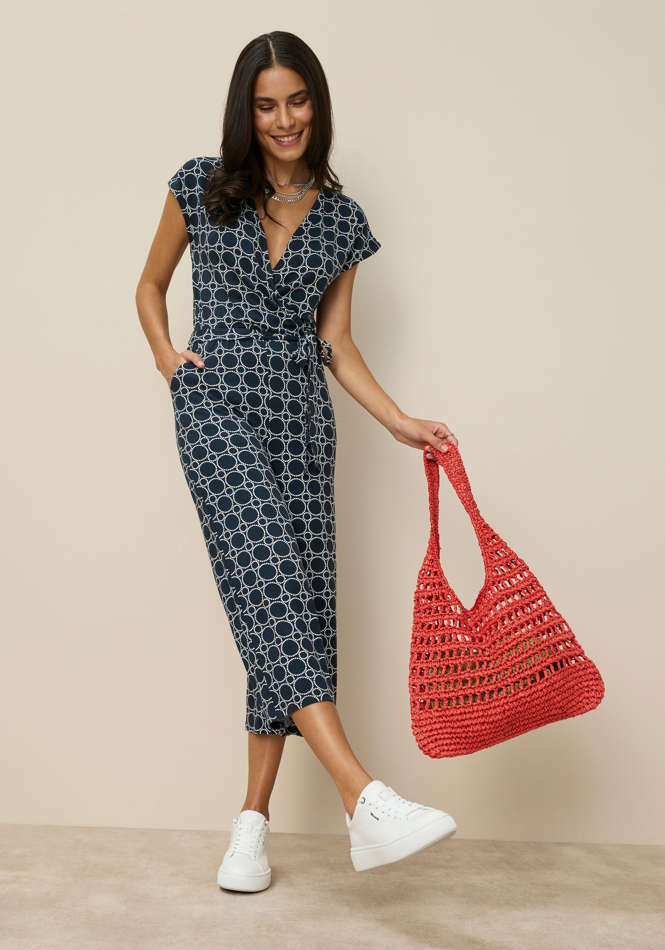 Tamaris Culotte-Overall mit Bindegürtel und modernem Muster