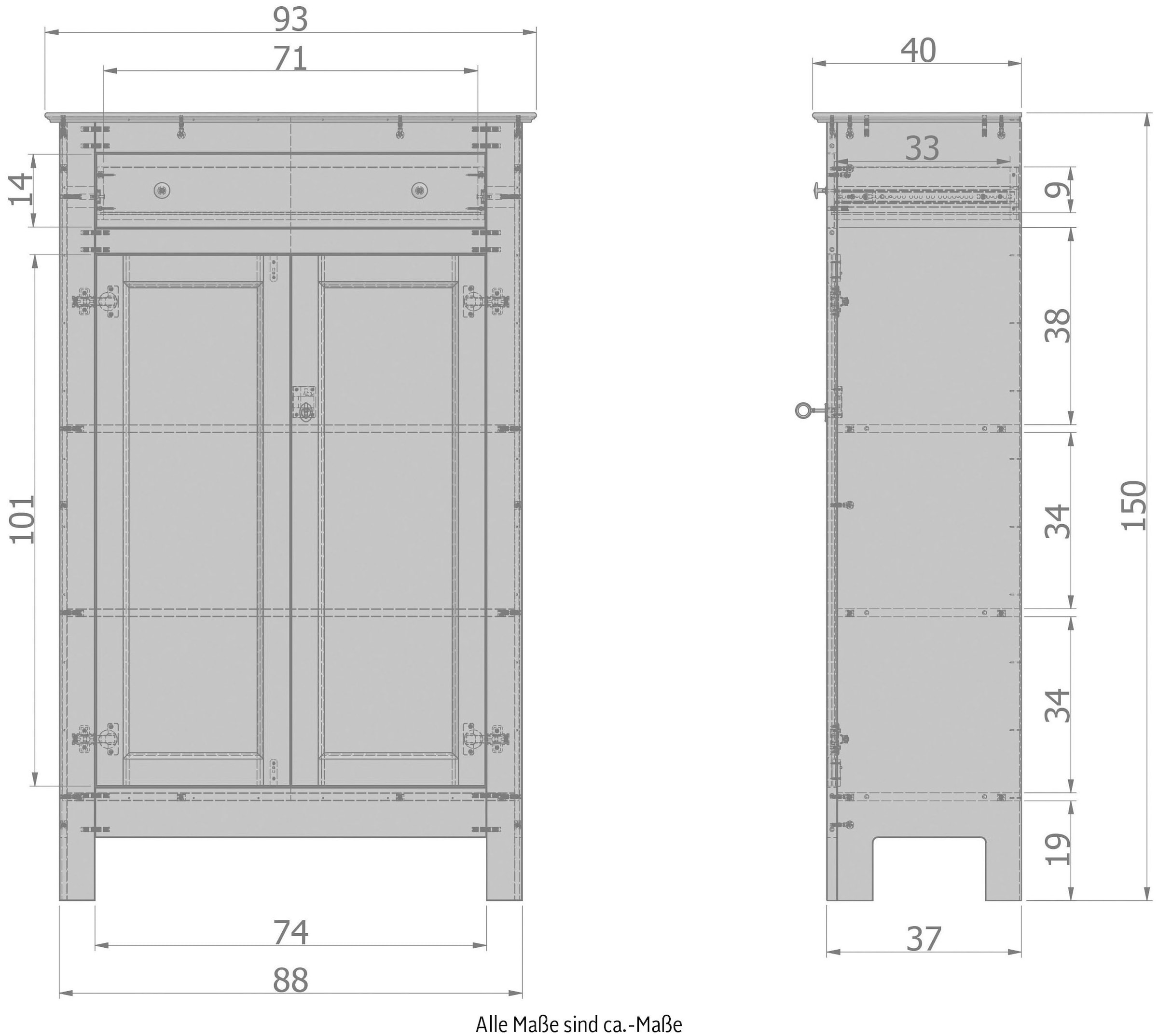 WOOOD Stauraumschrank »Eva«, glatt geschliffene Kiefernholz, H 150 cm x B 93 cm