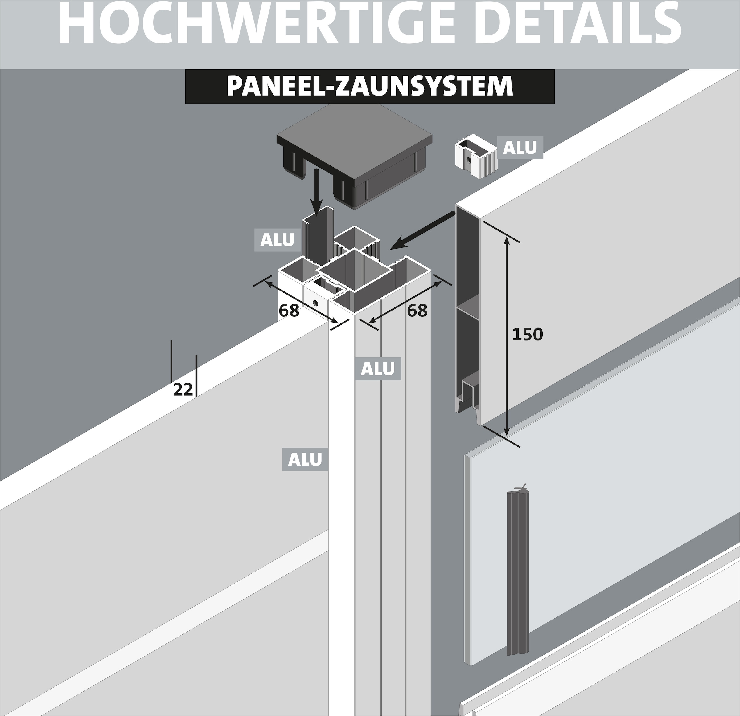 STAKET PRO Gartenzaun »Komplettzaun Paneel 150«, LxH: 368,4x187 cm, 2 Elemente á 180 cm Breite + Cortenstahl