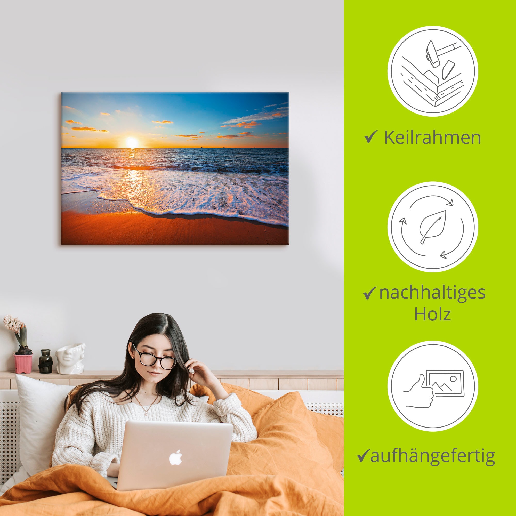Artland Wandbild »Sonnenuntergang und das Meer«, Strand, (1 St.), als Alubild, Outdoorbild, Leinwandbild, Poster in verschied. Größen