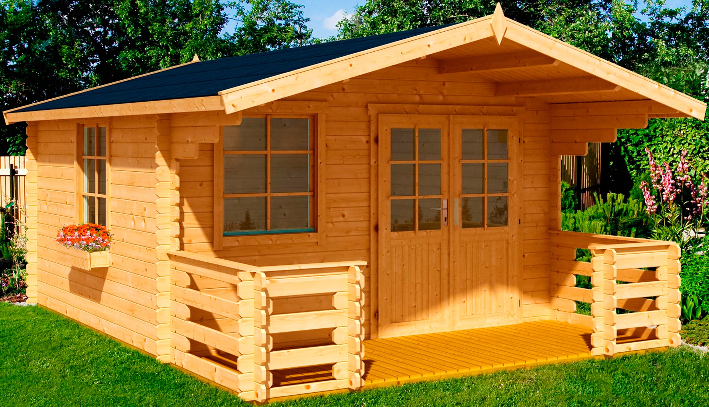 Nordic Holz Set Gartenhaus Klingenberg 1 Bxt 340x460 Cm Mit Terrasse Fussboden Blumenkasten Online Bestellen Quelle De