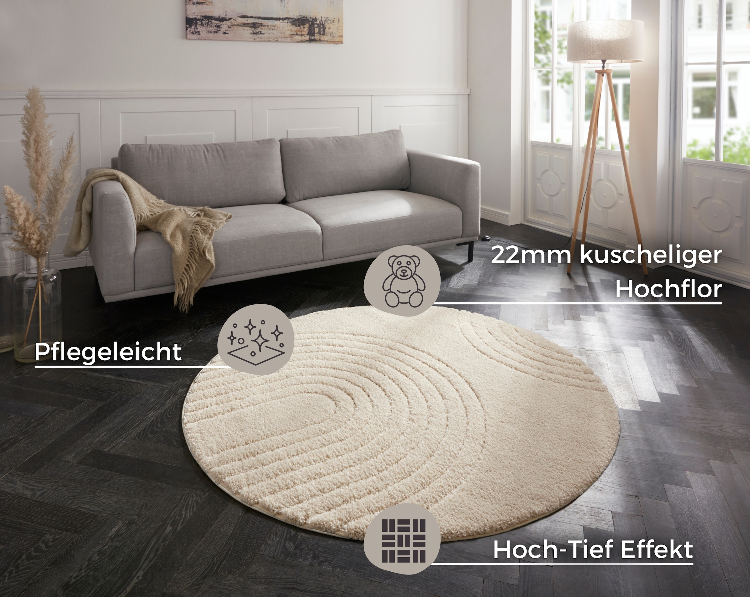 HANSE Home Designteppich »Fergus«, rund, 22 mm Höhe, Shaggy, Weich, Skandi, Flauschig, Teppich, Wohnzimmer, Schlafzimmer