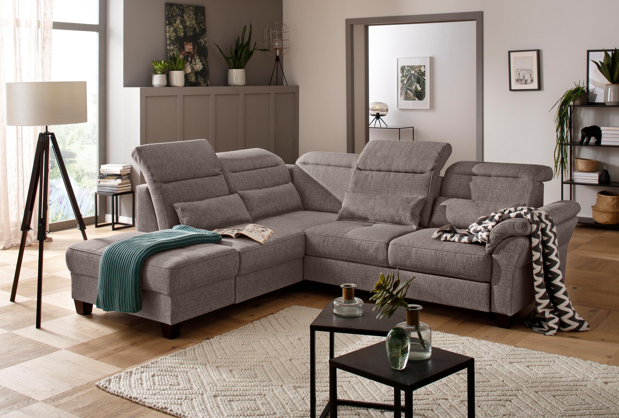 Home affaire Ecksofa »Solvei L-Form«, wahlweise auch mit Kopfteilverstellung und Bettfunktion, Federkern