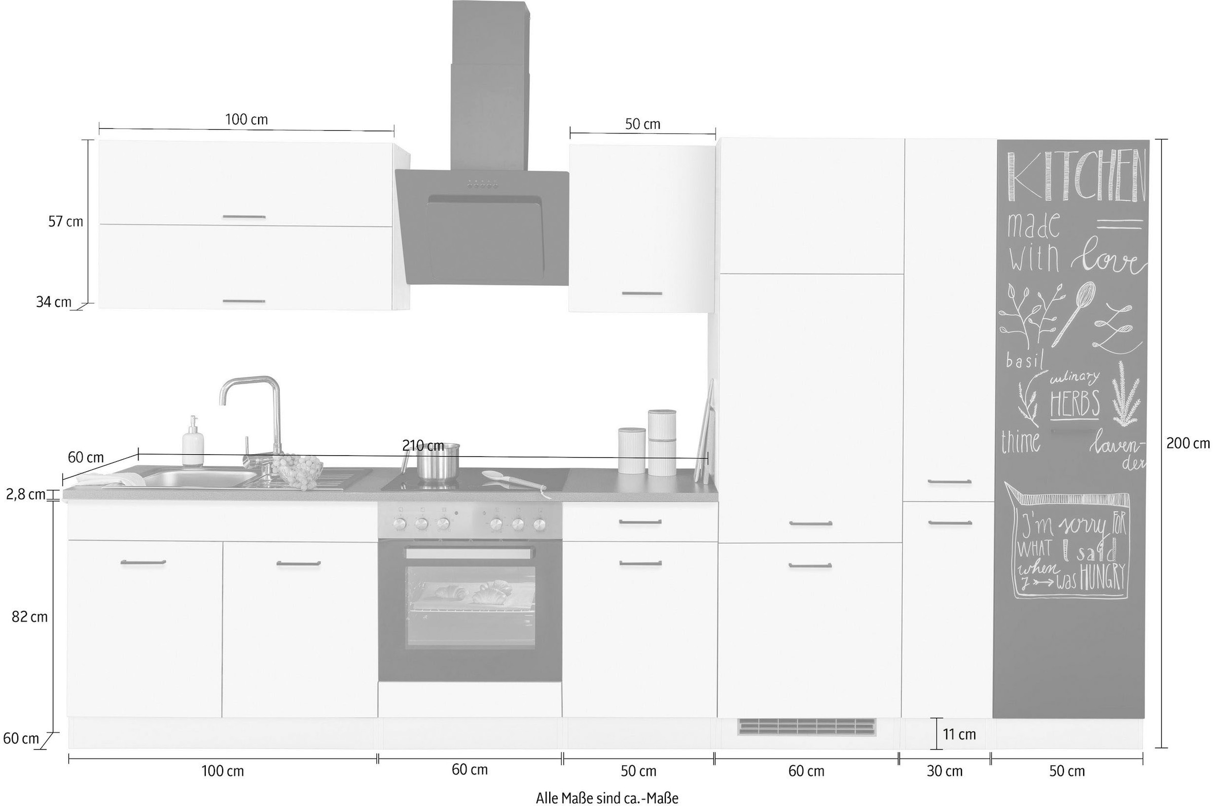 KOCHSTATION Küchenzeile »KS-Trier« ohne E-Geräte, Breite 350 cm
