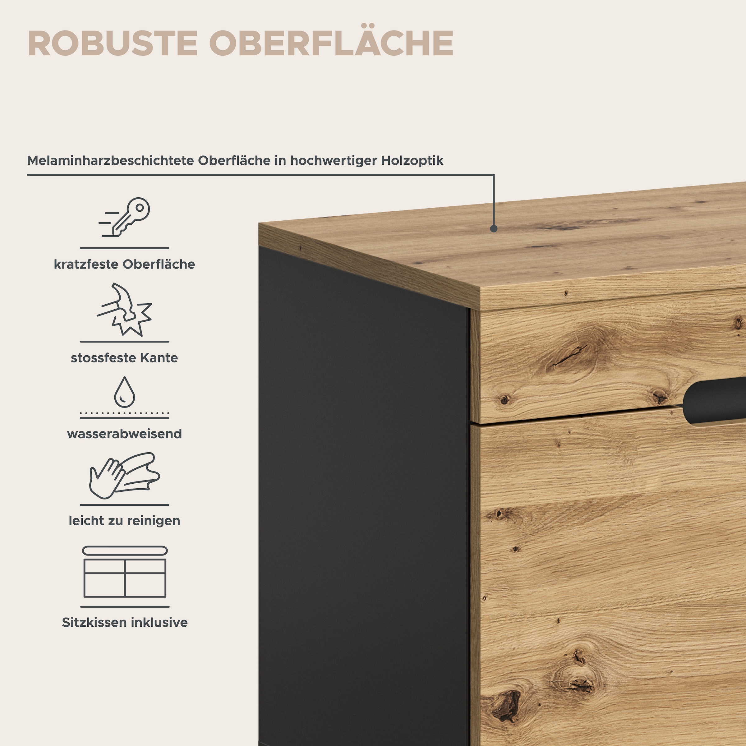 INOSIGN Garderoben-Set, (Set, 6 St., Schrank, Sitzbank, Sitzkissen, Paneel, Hakenleiste, Spiegel, Kommode), Garderobenkombination, Kombination, Set, Flurgarderobe, Diele
