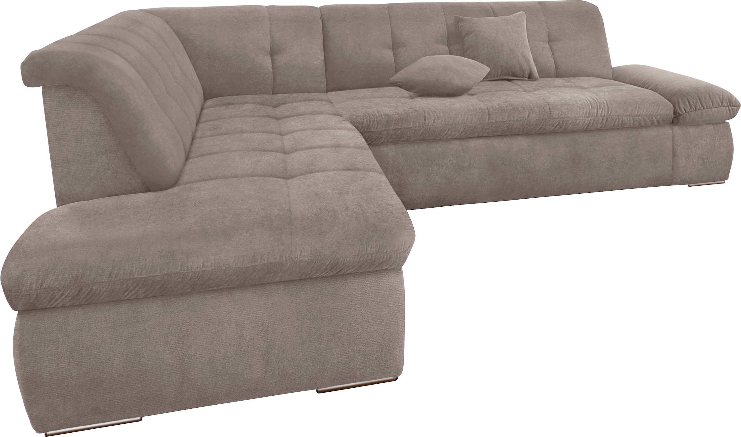 DOMO collection Ecksofa »NMoric incl. Zierkissen B/T/H: 273/216/80 cm L-Form«, Ottomanen-Abschluss, wahlweise mit Bettfunktion und Armlehnverstellung