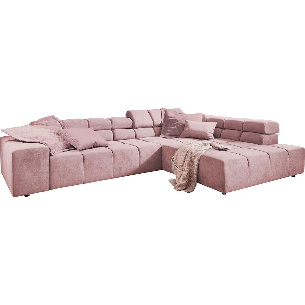 INOSIGN Ecksofa »Ancona incl. Kopfteilverstellung, Zierkissen Breite 319cm, L-Form«