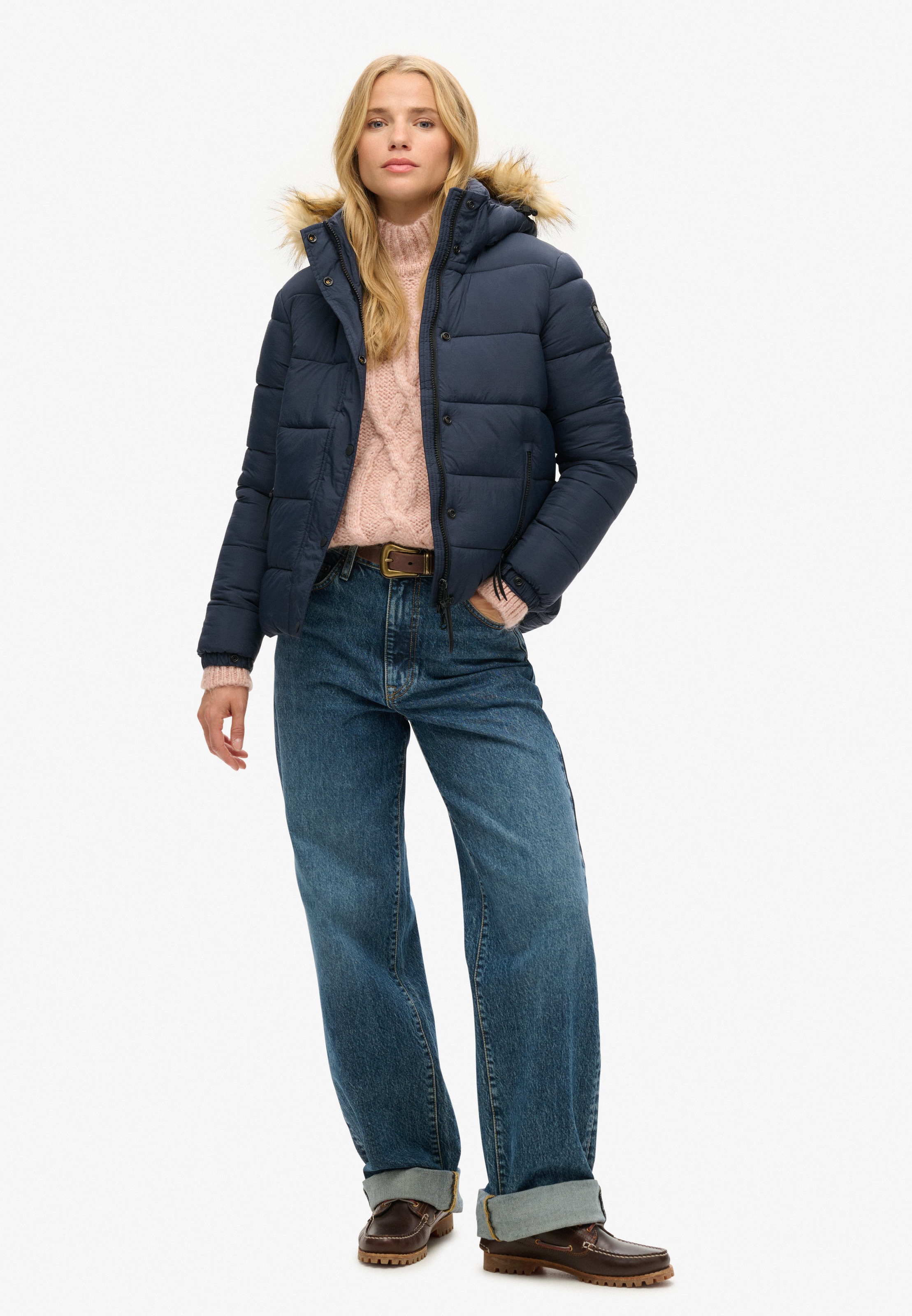Superdry Steppjacke »FAUX FUR SHORT HOOD PUFFER«, mit Kapuze