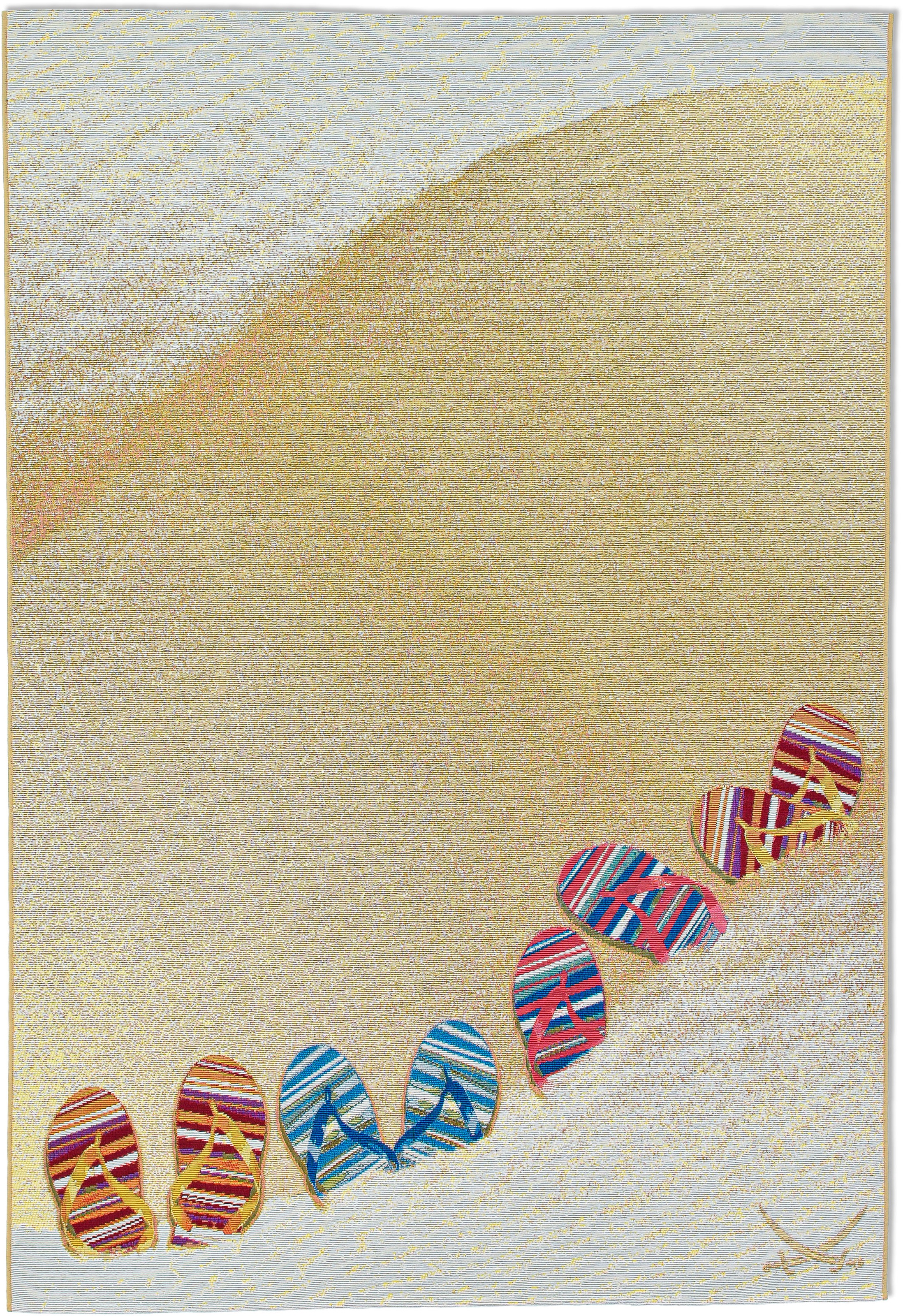 Sansibar Teppich »Rantum Beach SA-017«, rechteckig, 5 mm Höhe, Flachgewebe, modernes Design, Motiv Badelatschen, Outdoor geeignet