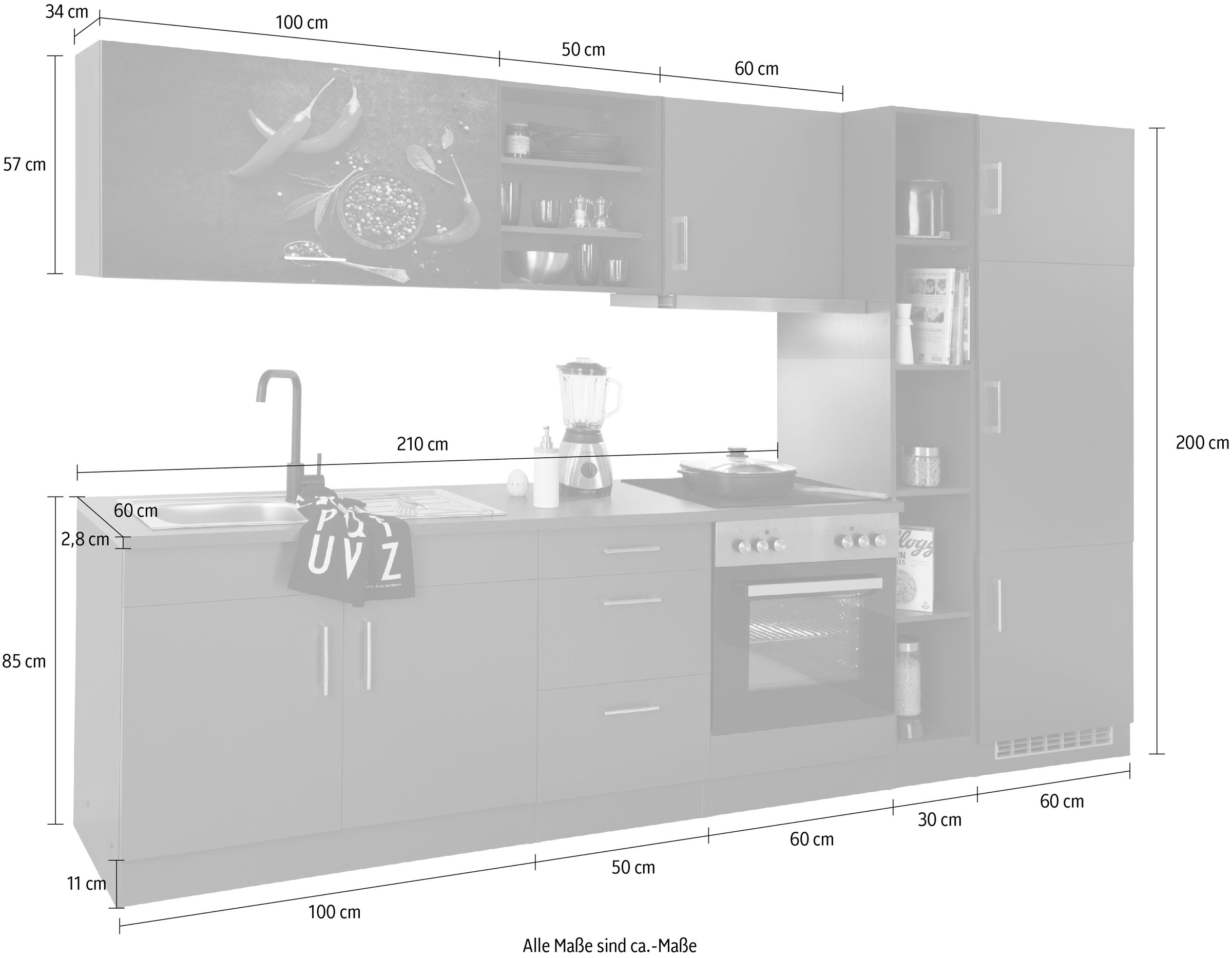 KOCHSTATION Küchenzeile »KS-Paris«, mit E-Geräten, Breite 300 cm