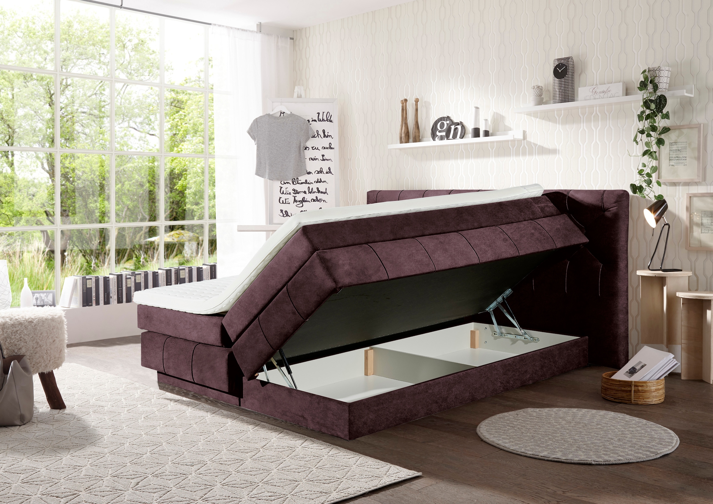 8. Bild von ED EXCITING DESIGN Boxspringbett »Florenz«, inkl. zwei schwebenden Bettkästen, wahlweise mit LED-Leiste