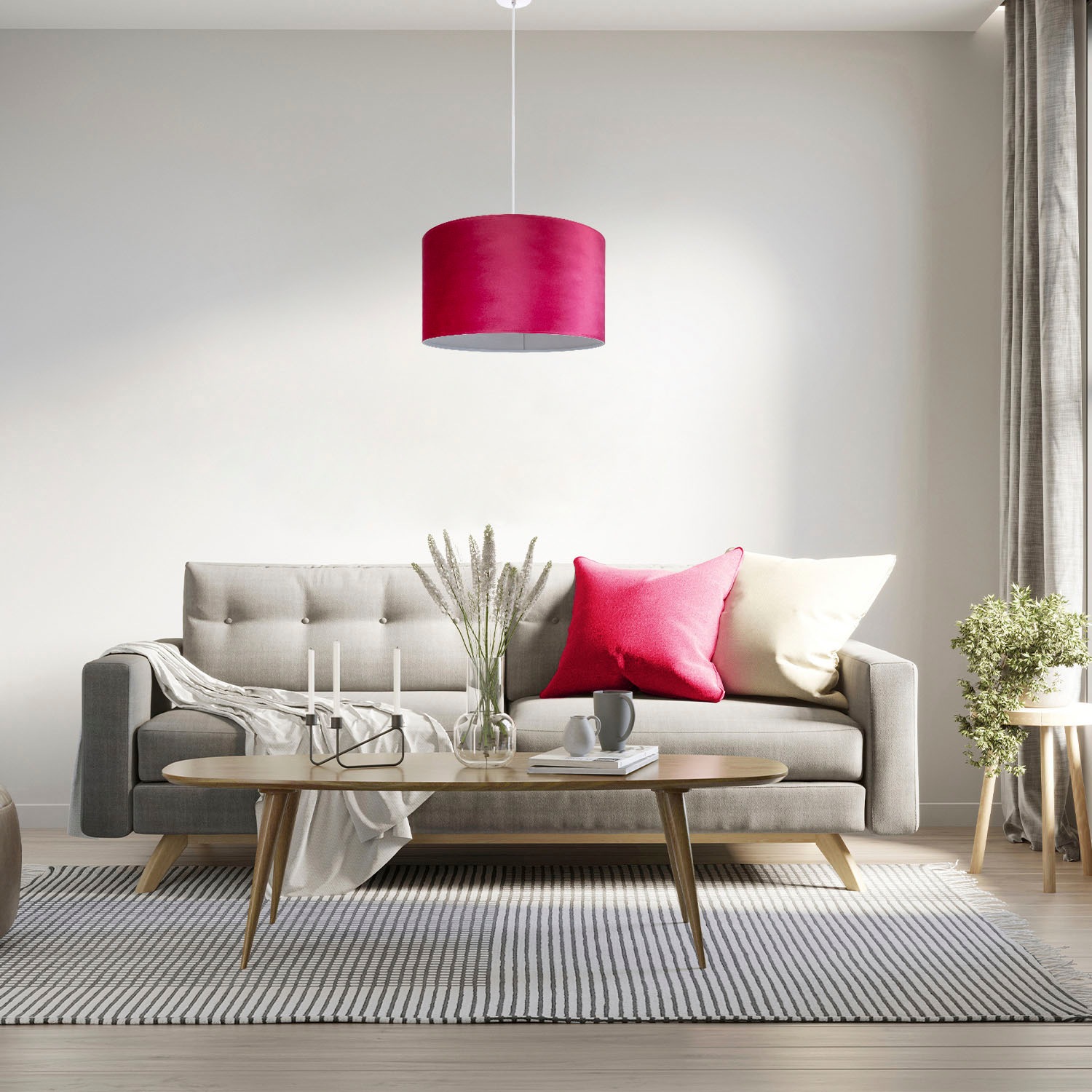 Paco Home Pendelleuchte »Hugo uni Color«, Leuchtmittel E27 | ohne Leuchtmittel, Wohnzimmer Lampenschirm aus Velour Unifarben Deko E27 Kabel 1,5m