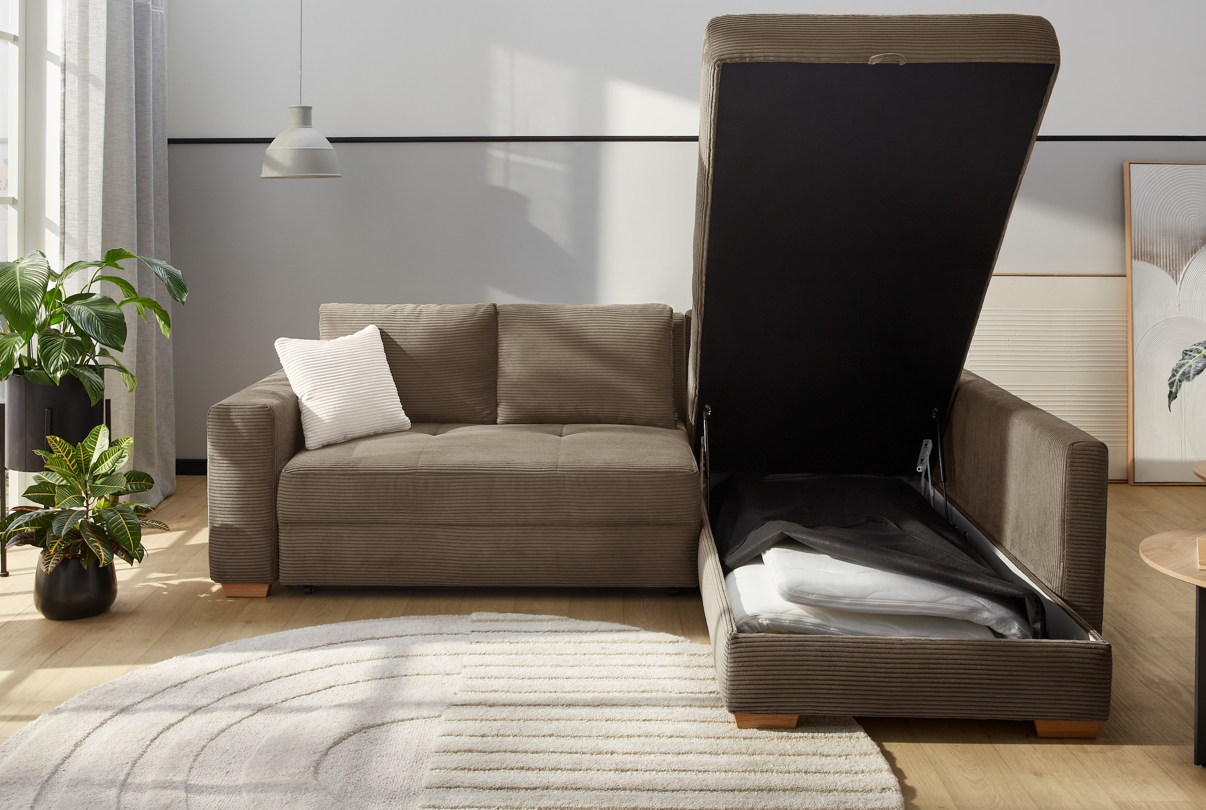 Jockenhöfer Gruppe Ecksofa »Sunset, Dauerschlafsofa mit«, Tonnentaschen-Federkern, 5cm Kaltschaumtopper, flexible montierbar