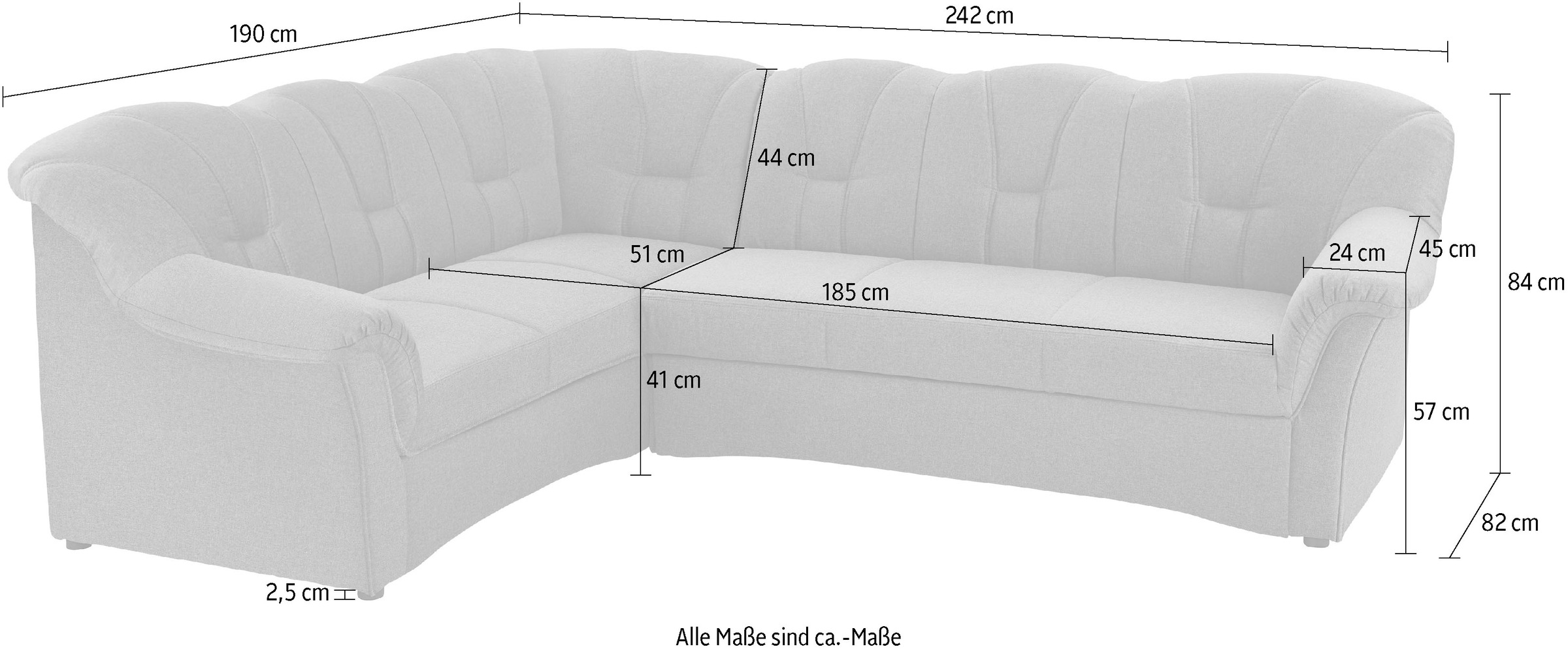 DOMO collection Ecksofa »Papenburg B/T/H: 242/190/84 cm L-Form«, wahlweise mit Bettfunktion, Langer Schenkel links oder rechts