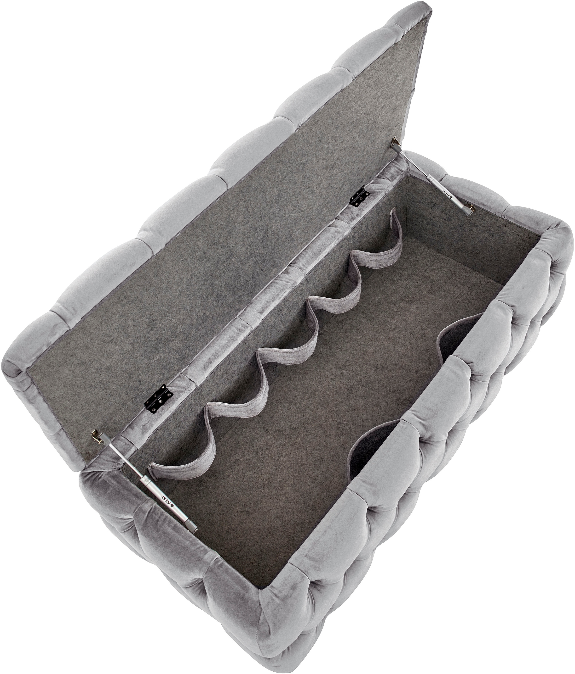Guido Maria Kretschmer Home&Living Polsterhocker »KALINA, hochwertige Knopfheftung, B/T/H: 120/55/45 cm«, mit Staufach und innenliegenden Laschen zur besseren Aufbewahrung