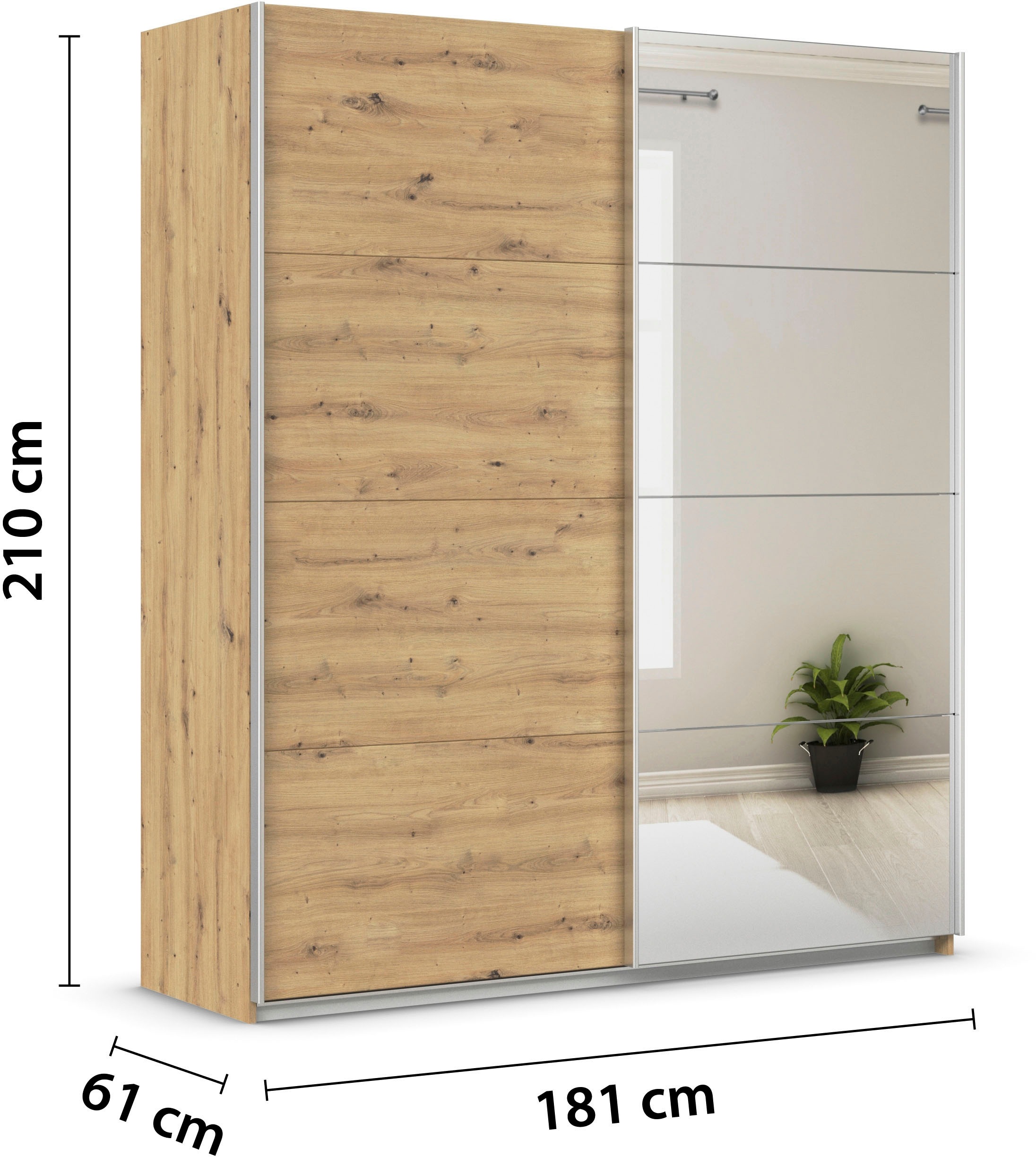 INOSIGN BY RAUCH Schwebetürenschrank »Kleiderschrank Schrank Garderobe Schlafzimmerschrank THANOS«, (in 3 verschiedenen Ausstattungen BASIC/CLASSIC/PREMIUM), Optional mit Spiegel, Metall-Griffleisten alufarben MADE IN GERMANY