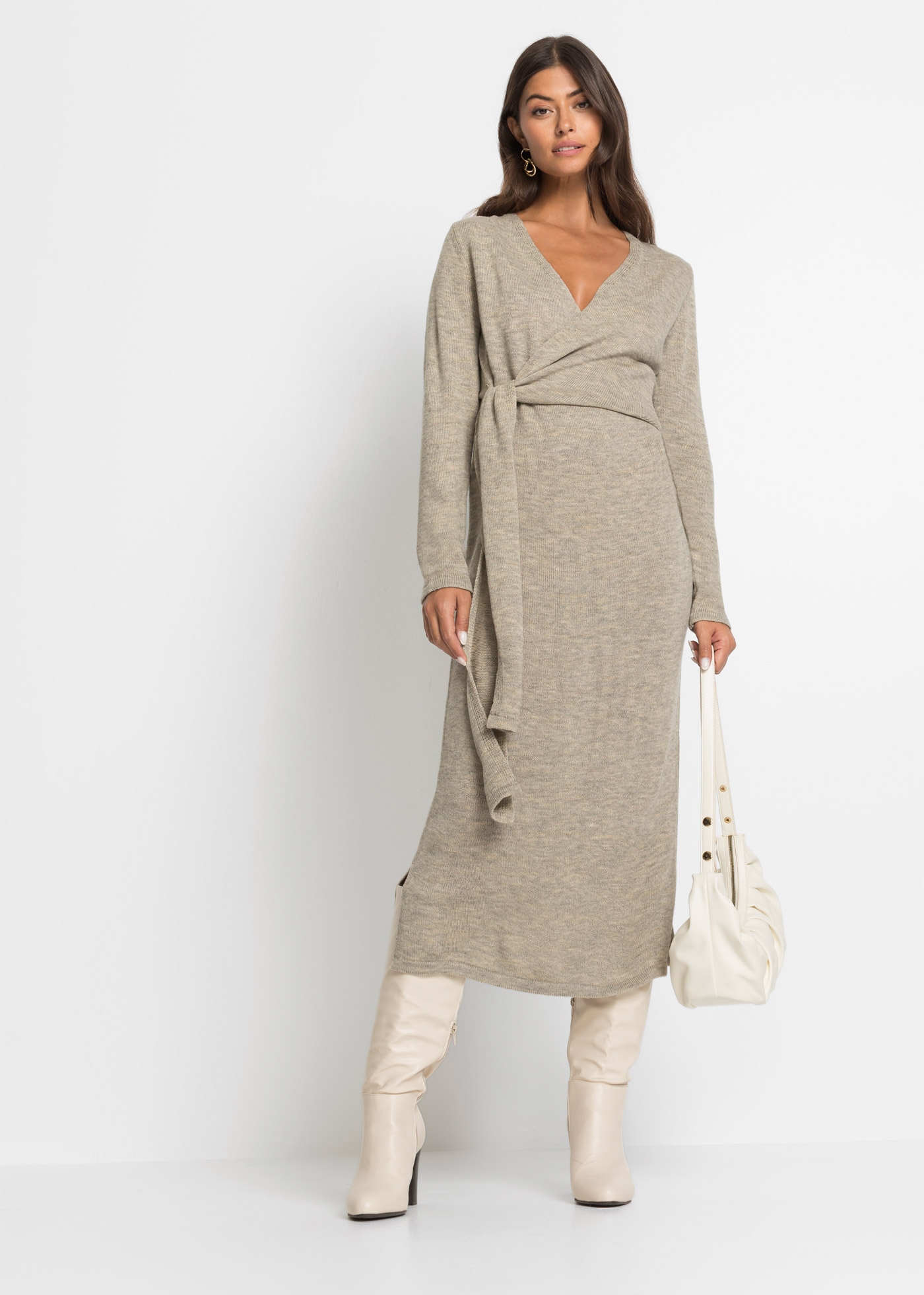 bonprix Strickkleid »Midi-Strickkleid« mit modernem Wickel-Design, aus Polyacryl und Polyester