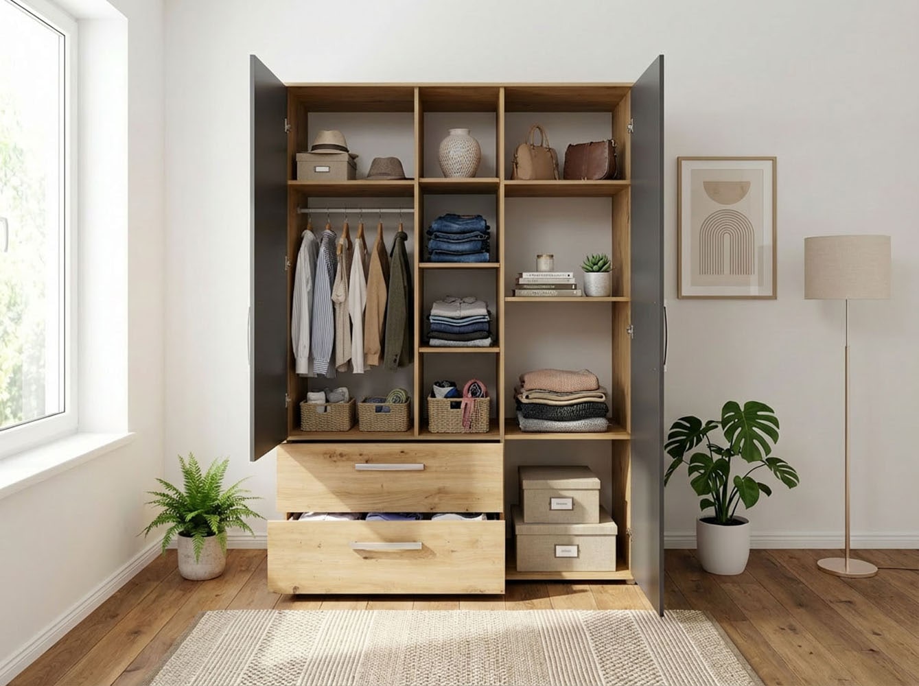 arthur berndt Babyzimmer-Komplettset »Babyzimmer-Set »Alessio« 3-teilig, Anthrazit mit Eiche Artisan Dekor« Set, 