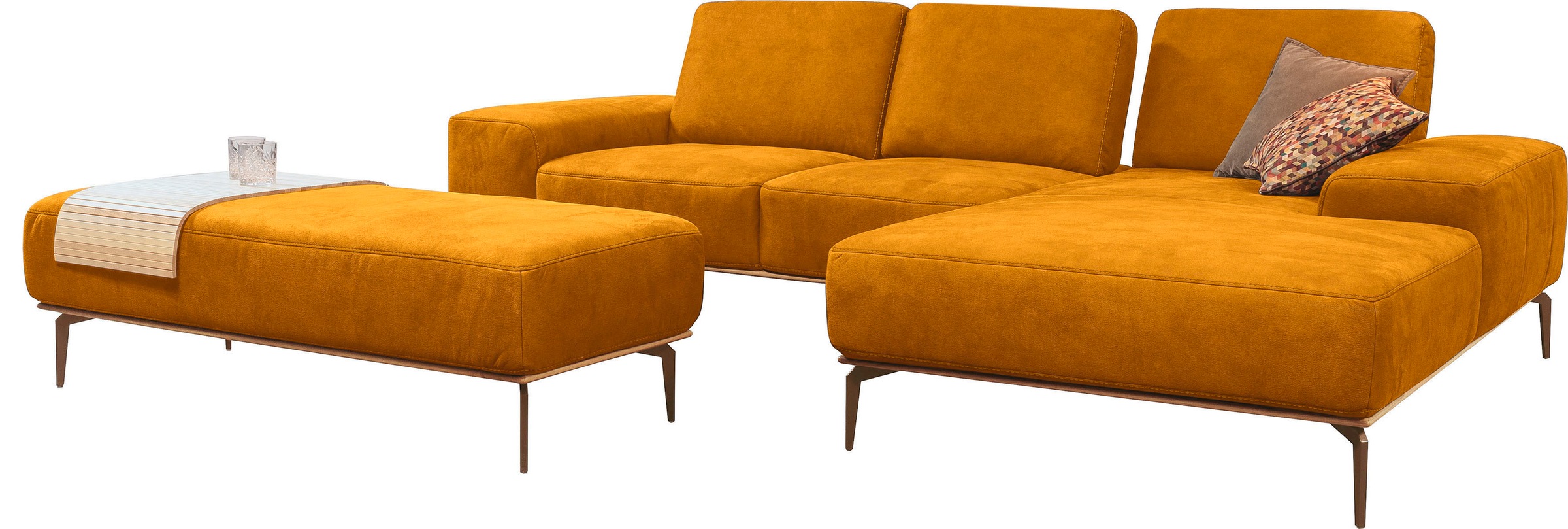 W.SCHILLIG Ecksofa »run, Designsofa mit tollem Sitzkomfort, bequem, L-Form«, mit Holzsockel, Füße in Bronze pulverbeschichtet, Breite 279 cm