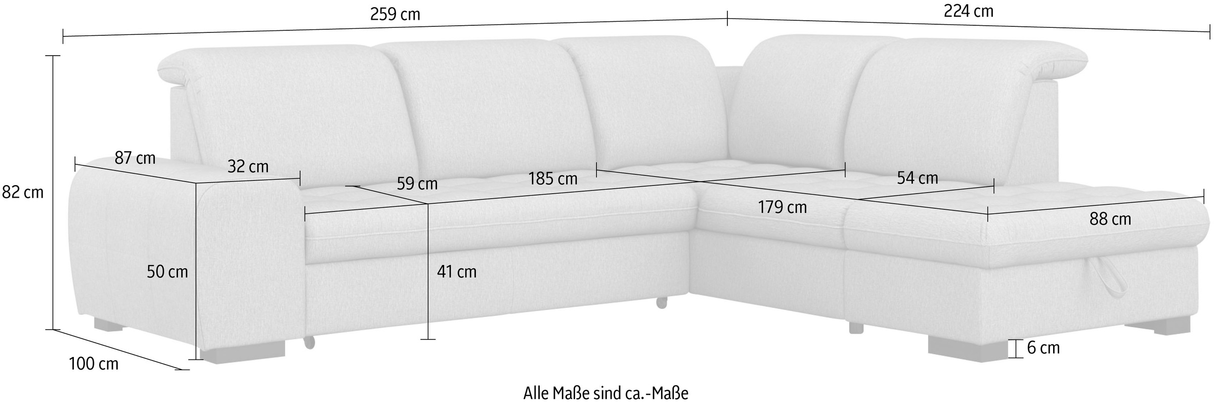 sit&more Ecksofa »Luxor L-Form«, wahlweise mit Bettfunktion, Stauraum und Kopfteilverstellung