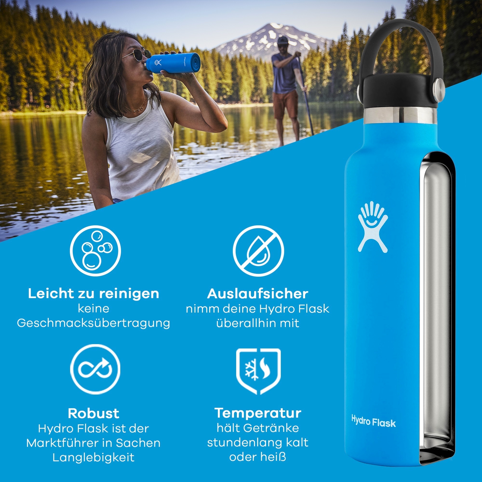 Hydro Flask Isolierflasche »21 Oz Std. Flex Cap«, (1 tlg.), TempShield®️ doppelwandige Vakuumisolierung