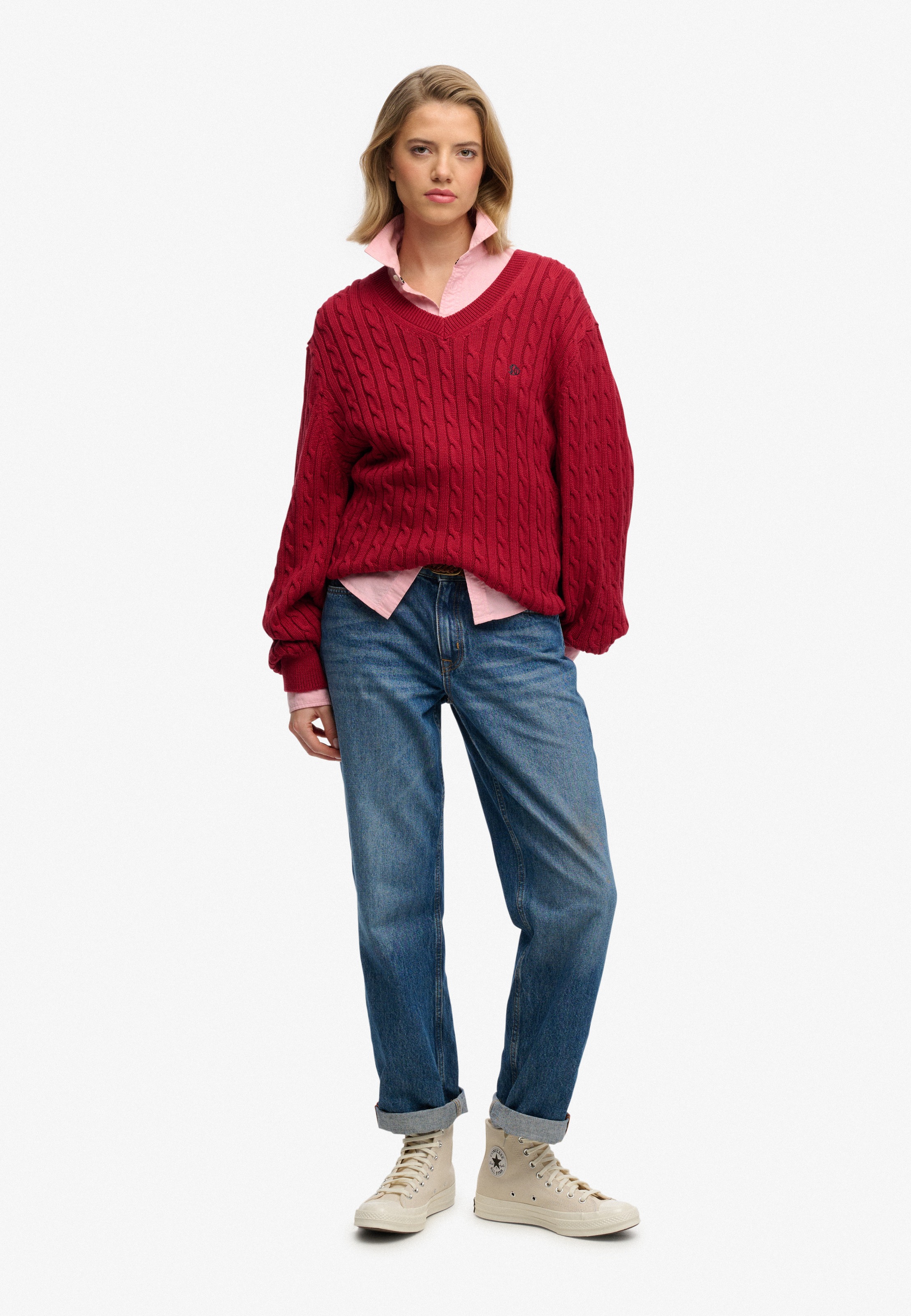 Superdry V-Ausschnitt-Pullover »OVERSIZED CABLE V NECK JUMPER« Baumwolle, oversized Fit