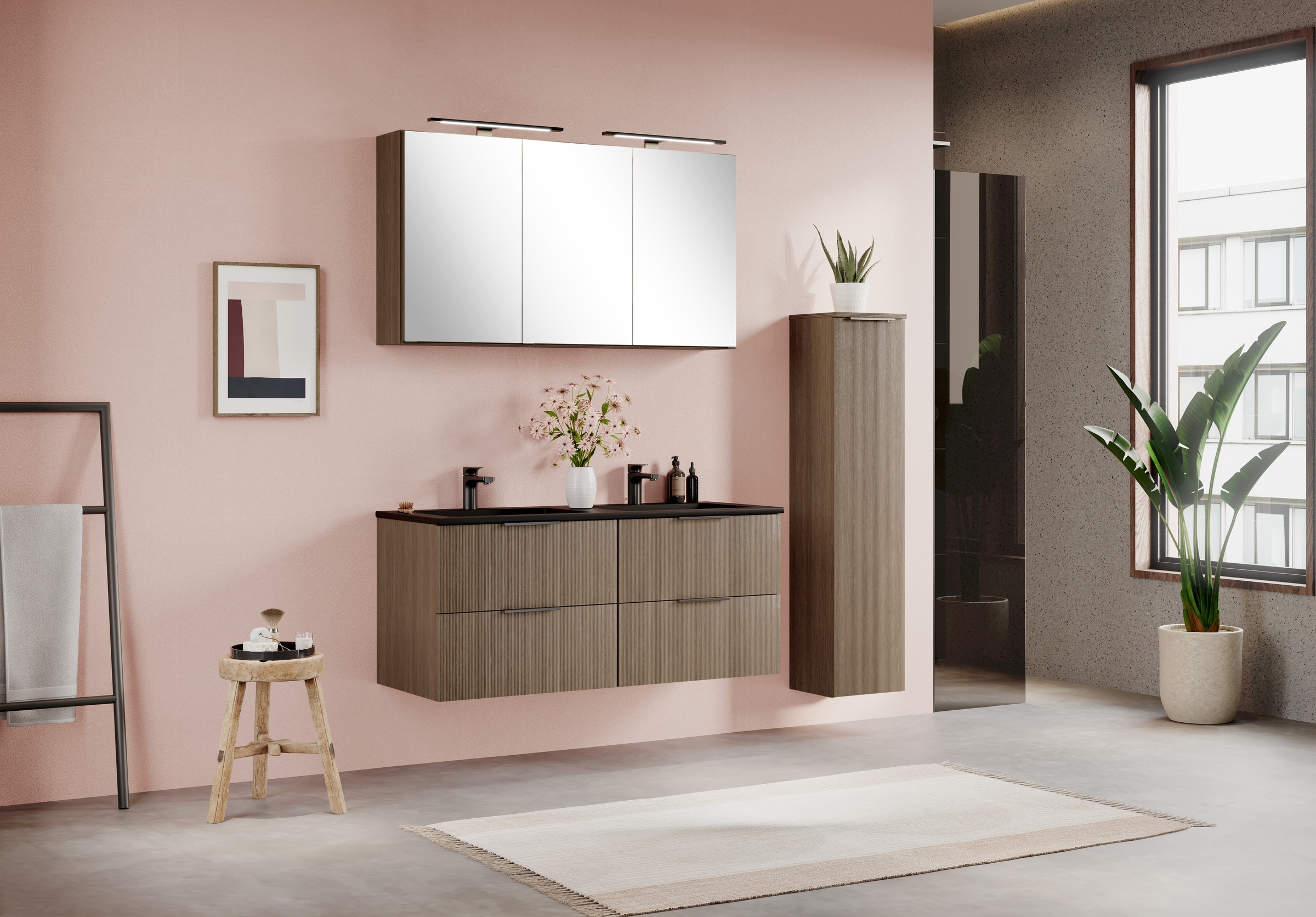 welltime Badmöbel-Set »Welltime, York Waschtisch-Set 120 cm, weißes oder schwarzes Becken«