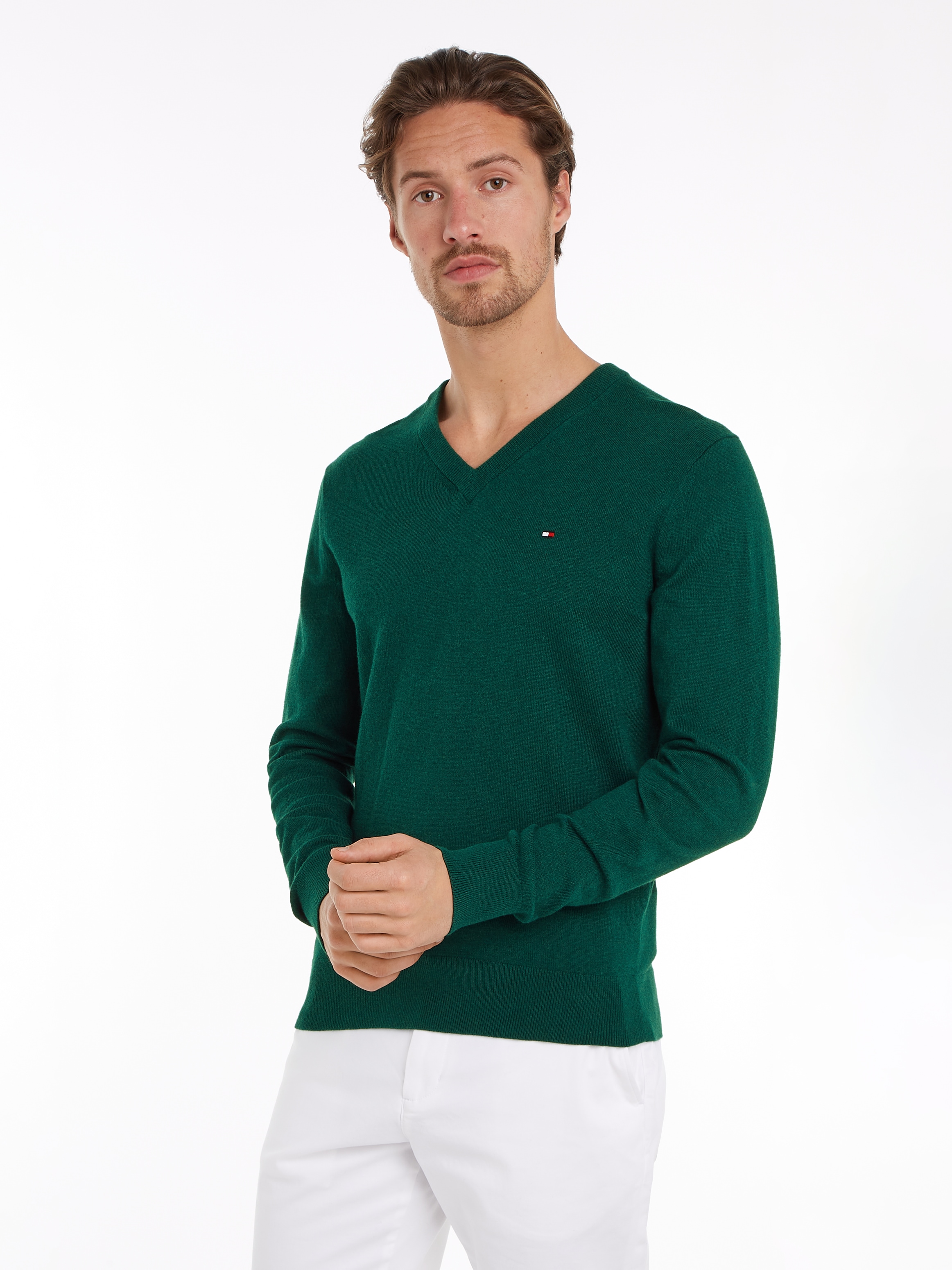 Tommy Hilfiger V-Ausschnitt-Pullover »PIMA ORG CTN CASHMERE V NECK«