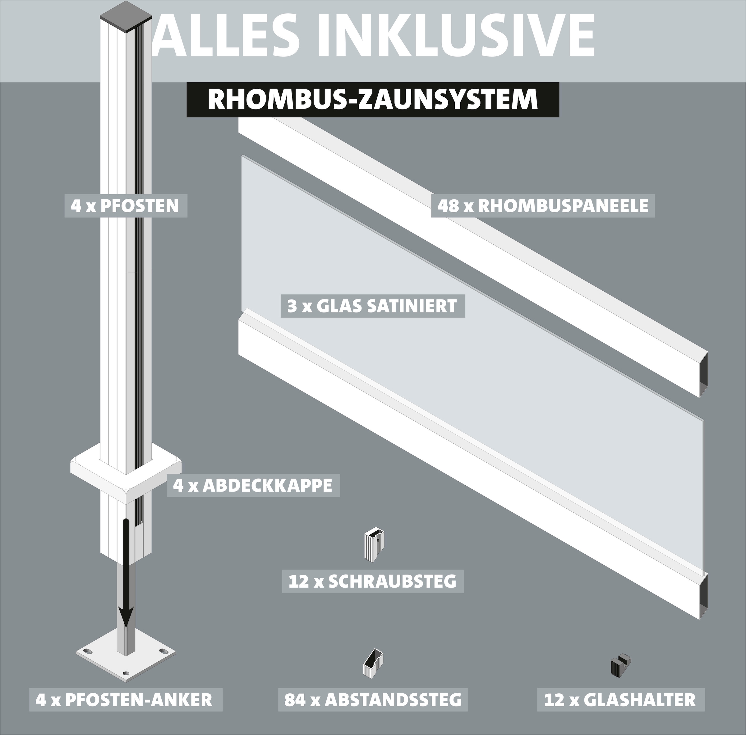 STAKET PRO Gartenzaun »Komplettzaun »Rhombus Mini« Breite 1200 mm«, Zaunhöhe 180 cm, Zaunlänge 2,484 - 3,726 m