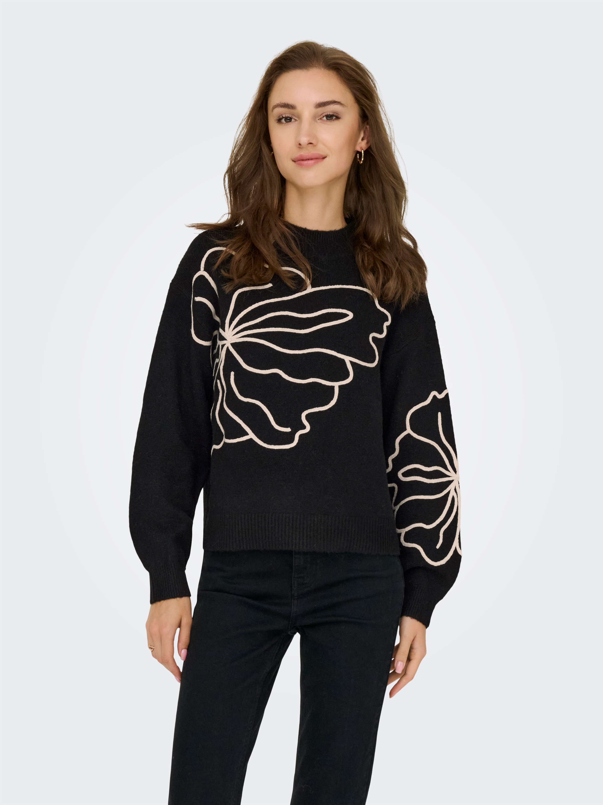 JDY Strickpullover »JDYJELLA L/S FLOWER PULLOVER KNT NOOS« Materialmix, regular fit