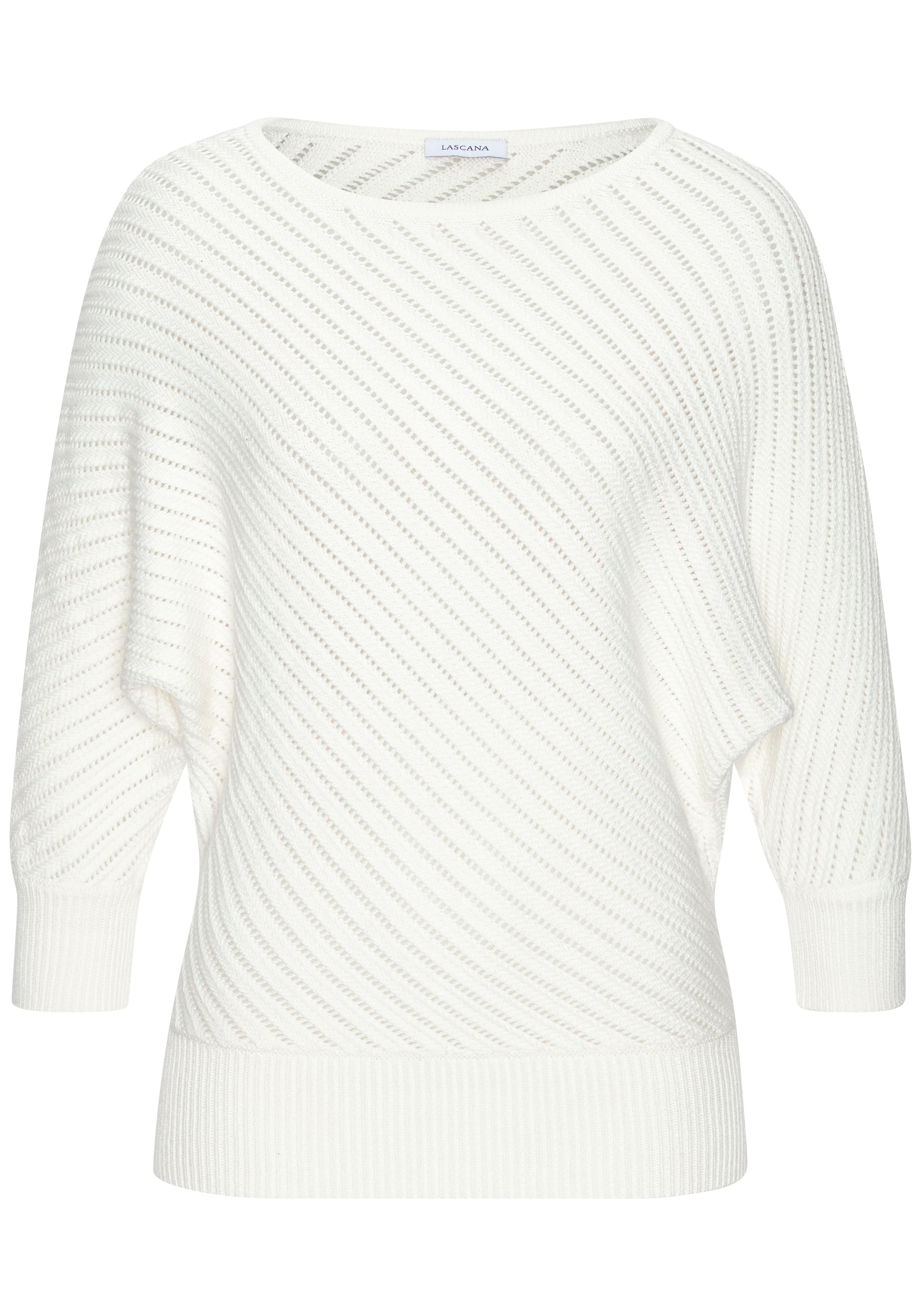 LASCANA 3/4 Arm-Pullover »mit diagonalem Strickmuster« Eleganter Fledermauspullover, weicher Strickpullover, bequem, Basic