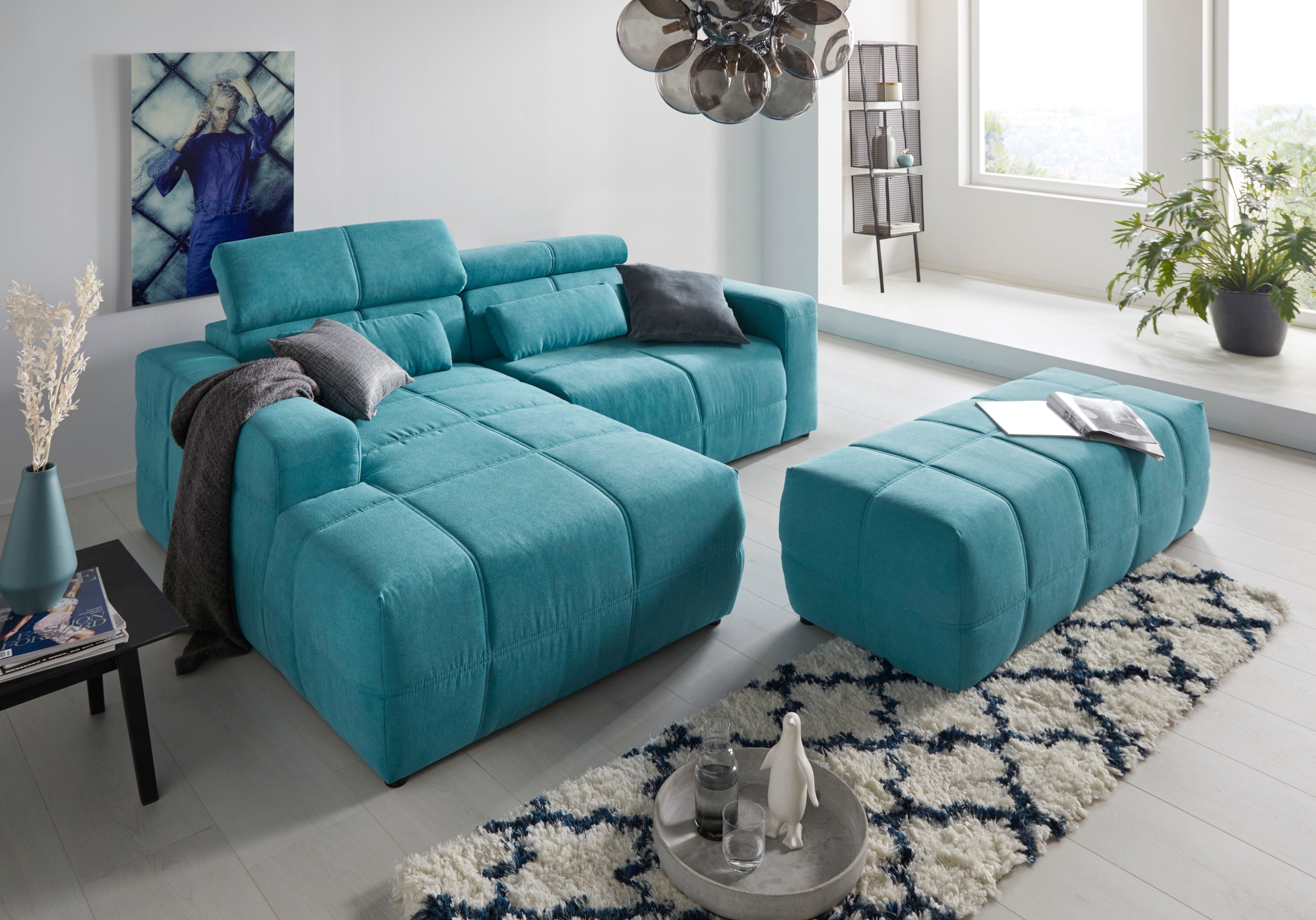 DOMO collection Ecksofa »Brandon kleine Ausführung B/T/H: 214/100/80 cm«, Mit Kopfteilverstellung, auch in Leder und Cord, L-Form