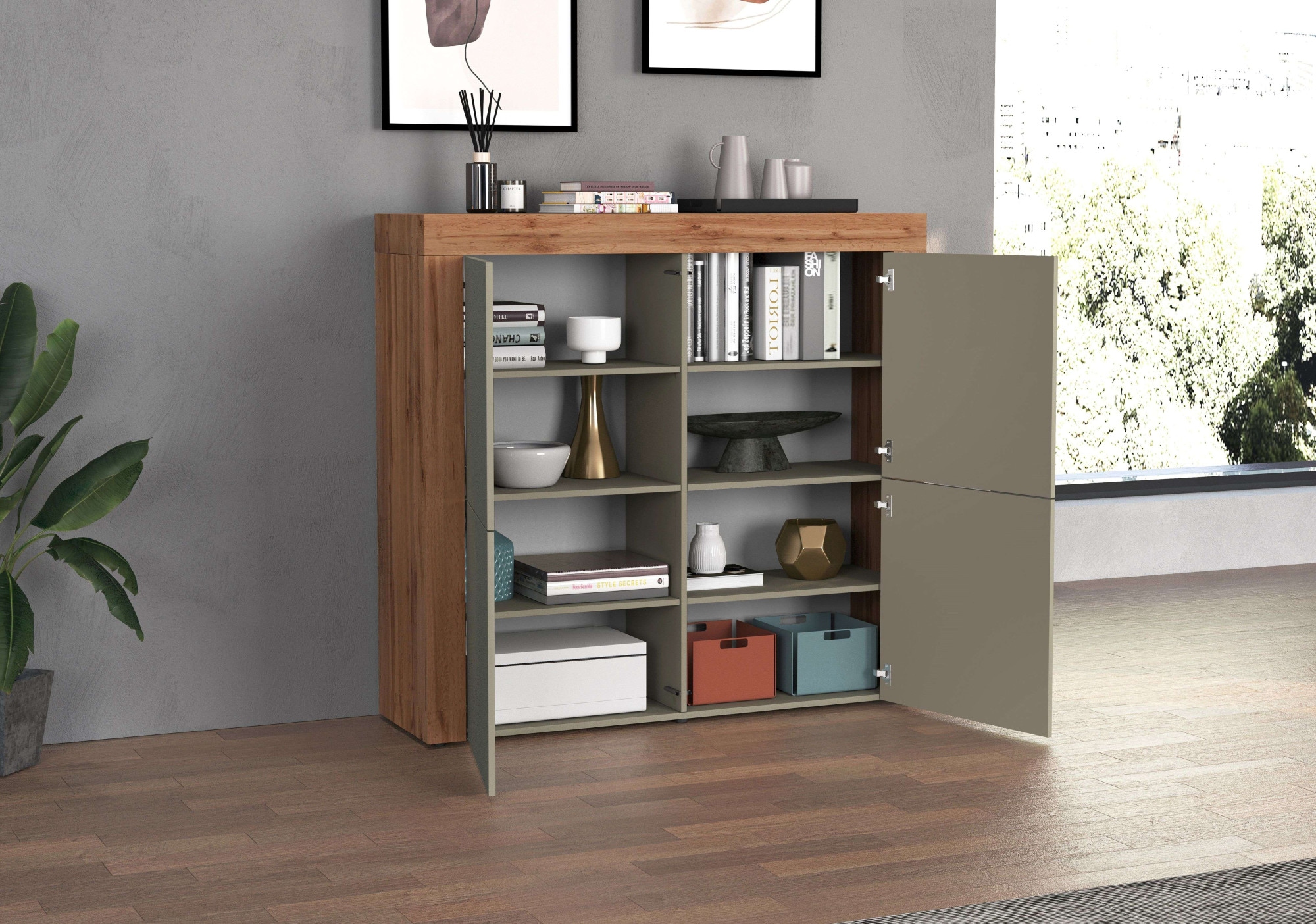 INOSIGN Highboard »CHRONOS Breite 140 cm mit 4 Türen und 8 Fächer 'Made in Italy'«, (1 St.), Hohes Sideboard, Kommode, Schrank, Grifflos mit Push to Open