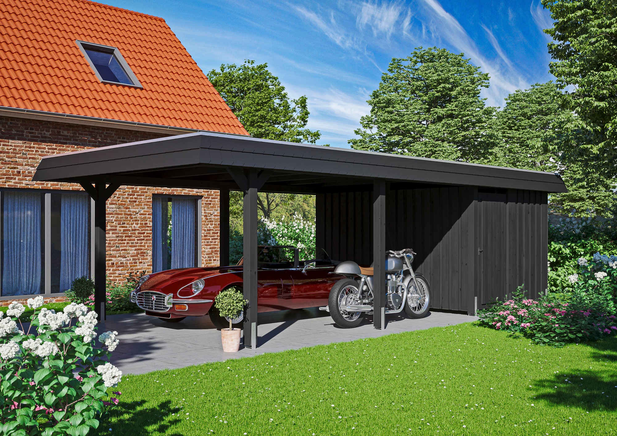 Skanholz Einzelcarport »Wendland«, Holz, 341 cm, Anthrazit, schwarze Blende
