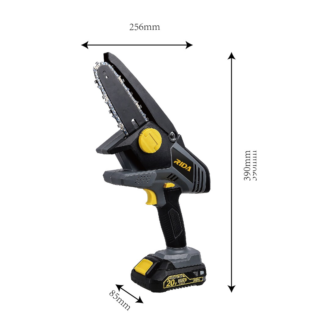 RIDA Akku-Kettensäge »ZCS777-2 Mini-Kettensäge 20V, 5 m/s, Schwertlänge 10 cm«, (2Ah Akku, Ladegerät 2,4Ah)