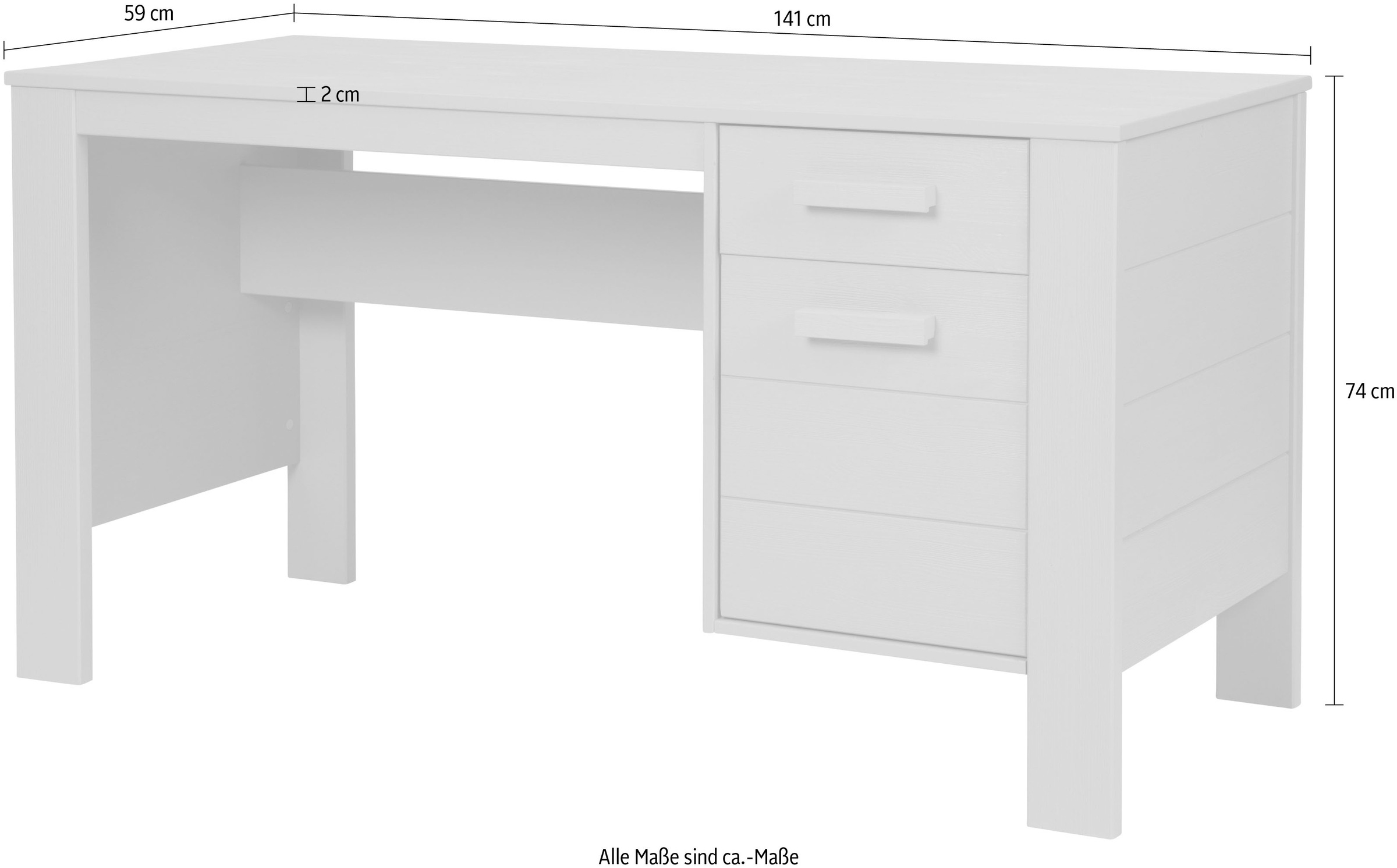 WOOOD Schreibtisch »Julius FSC®-Kiefernholz, gebürstet, mit zwei Schubladen 141x59x74 cm« Gebürstete Oberfläche, sichtbare Maserung, wasserbasiert lackiert