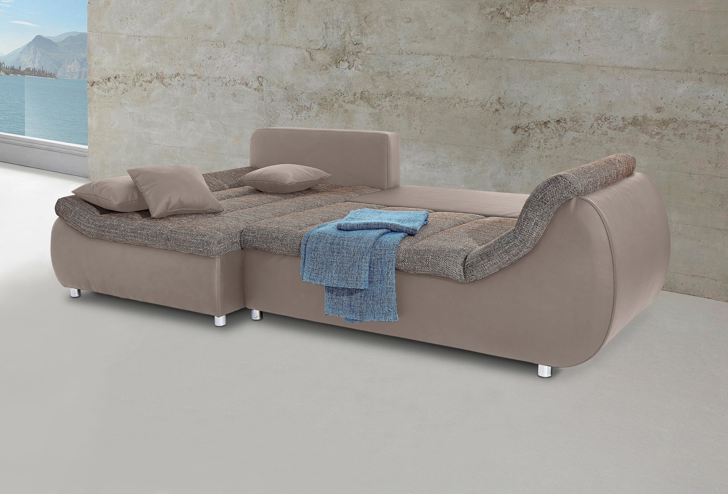 INOSIGN Ecksofa »Imola elegant und bequem, aktuelle Steppung im Sitz, L-Form«, wahlweise mit Bettfunktion