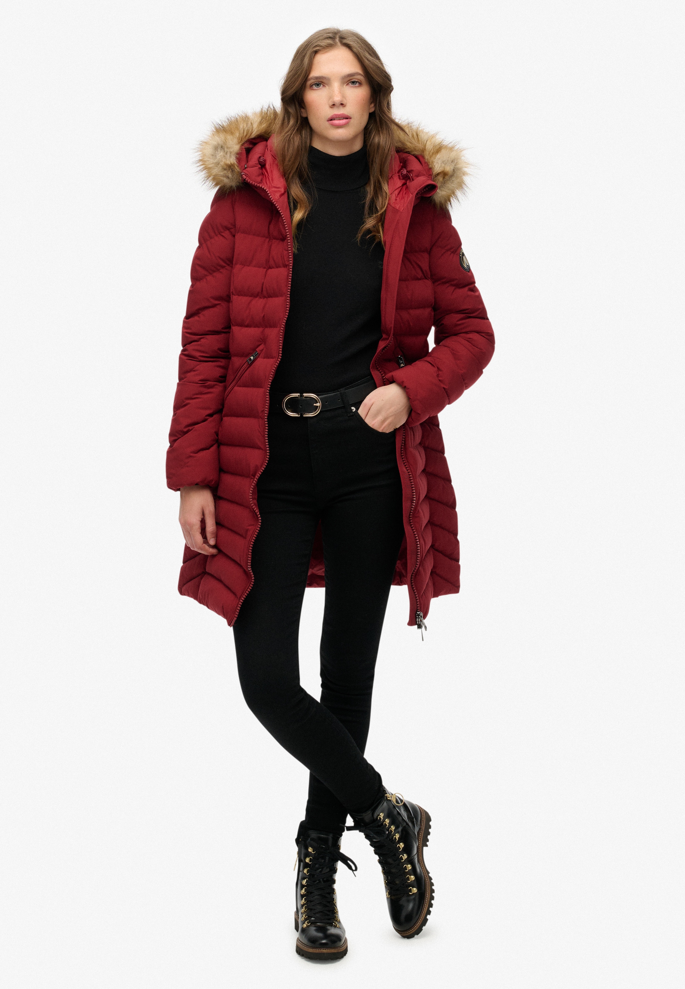Superdry Steppjacke »FUJI FAUX FUR HOOD MID LENGTH« mit Kapuze